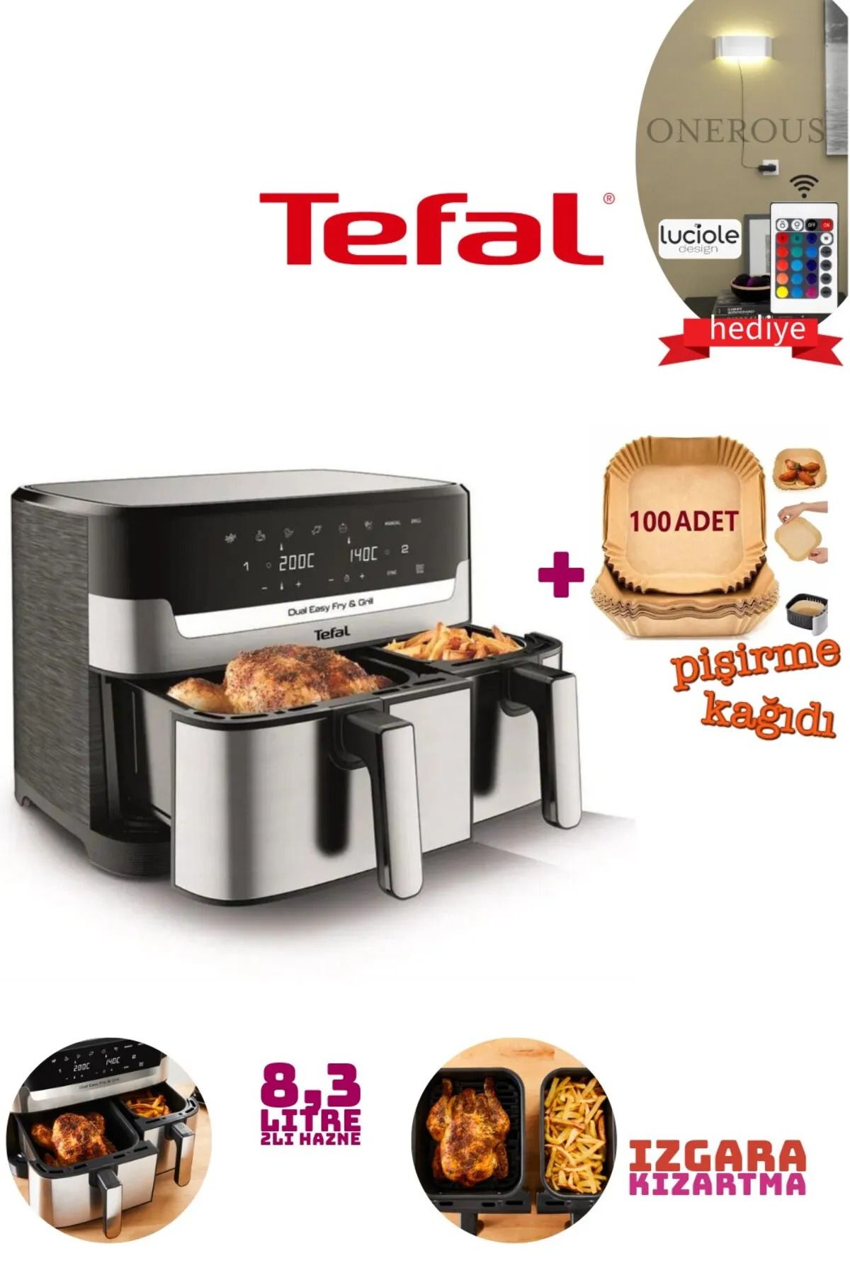 TEFAL Easy Fry & Grill Iki Sepetli Yağsız Fritöz Çift Hazneli Yüksek Kaliteli Airfry FRİTÖZ.