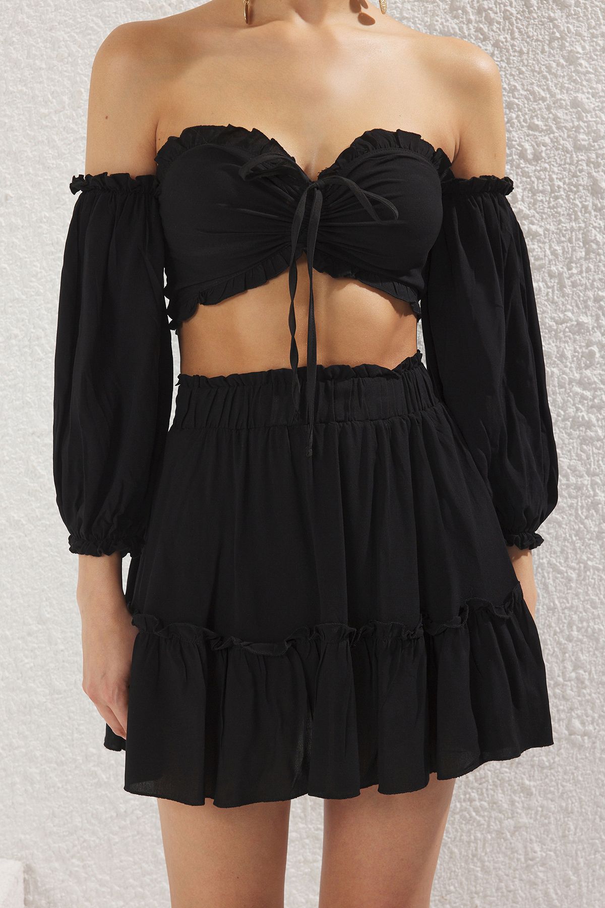 Trendyol Collection-Černá plážová souprava - halenka a sukně TBESS21AU0539 3