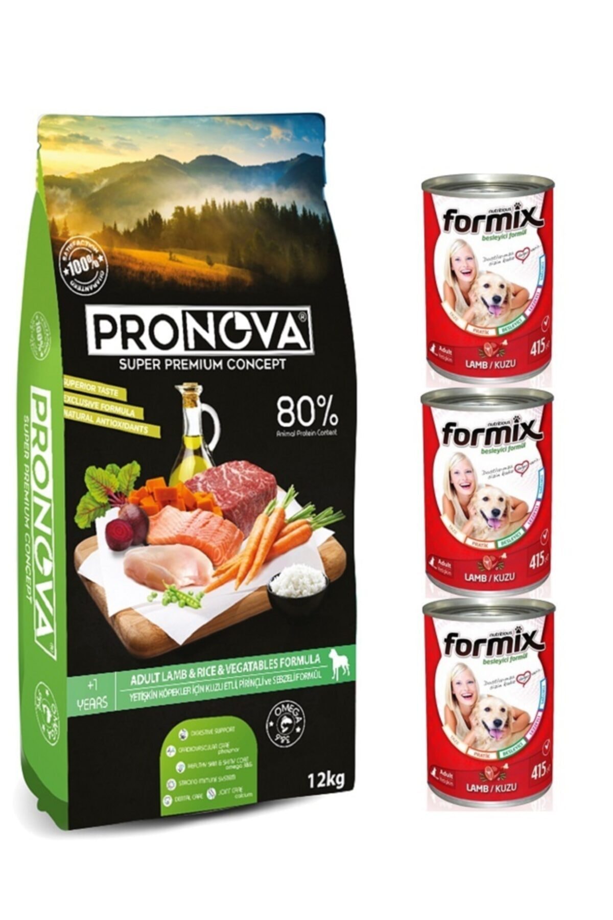 Pronova Dusuk Tahilli Kuzu Etli Yetiskin Kopek Mamasi 12 Kg Ve 3 Adet Formix Konserve Fiyati Yorumlari Trendyol