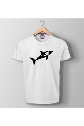 Shark Baskılı Beyaz Tişört 023-AAB