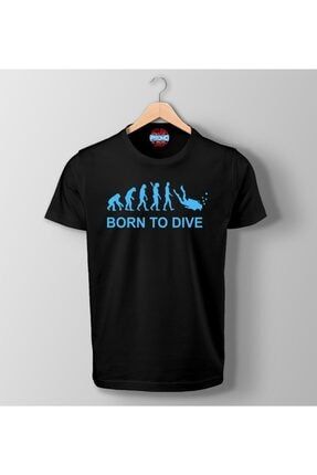 Born To Dive Baskılı Siyah Tişört irembody35