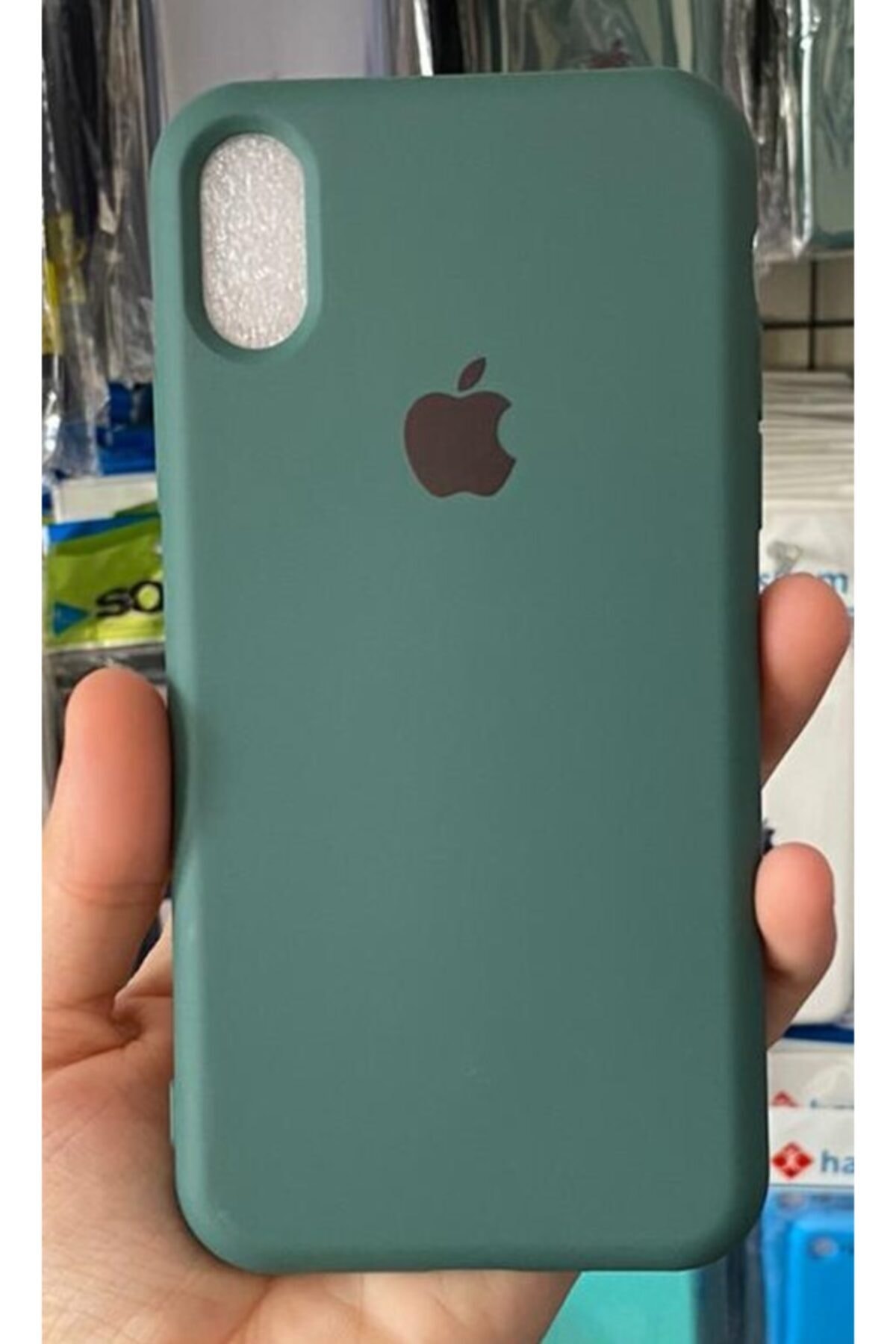 Iphone X Ve Xs Uyumlu Haki Yeşil Renk Logolu Içi Kadife Lansman Kılıf