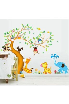 Dev Boyutlu Çocuk Odası Dekorasyonu Ağaç Maymun Ve Hayvanlar Xl Duvar Sticker KTM8891087