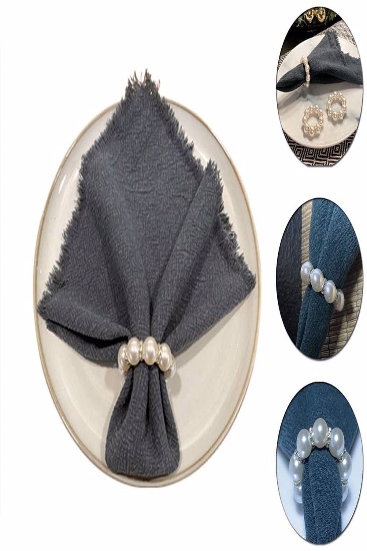12 Pieces Pearl Napkin Rings with Stone Detail