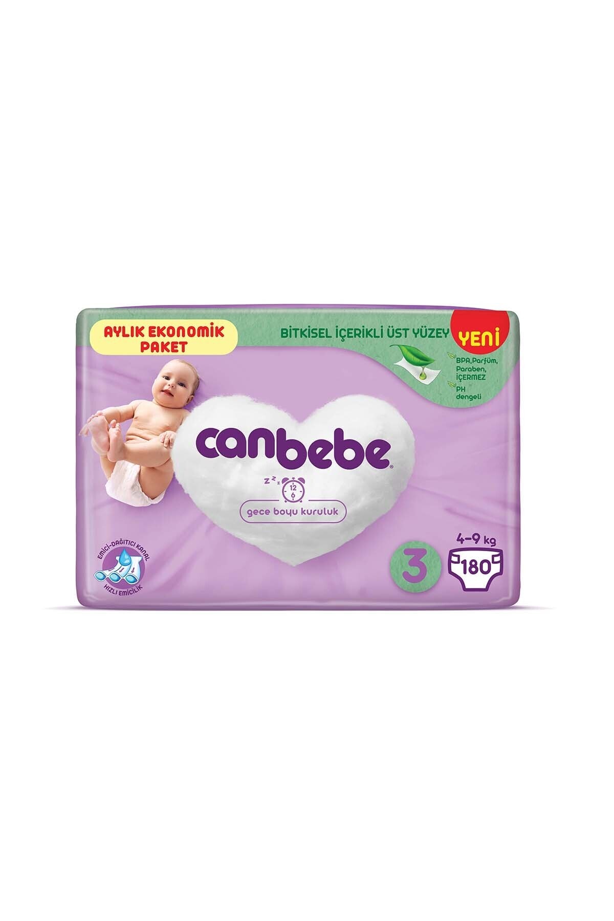 Canbebe Bebek Bezi 3 Beden  Midi Aylık Ekonomik Paket 180 Adet