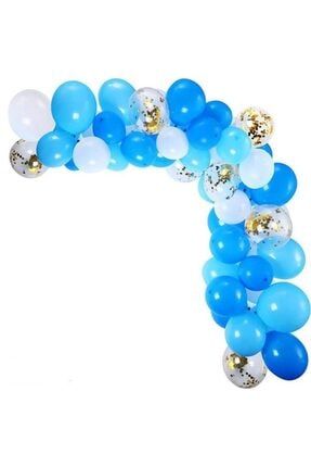 75 Adet Mavi Beyaz Altın Konfetili Metalik Dogun Günü Parti Balon Seti Balon Zinciri Hediyeli HKNSYENİGELEN1GR30