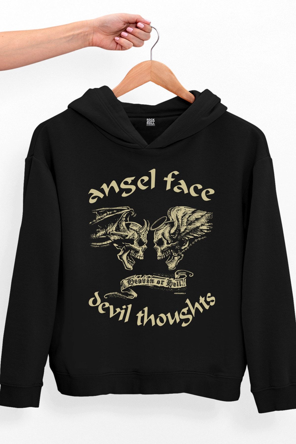 ROCK GURU Women s Black Long Angel Devil Hooded Thick Oversize