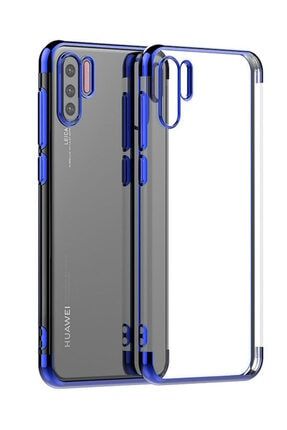 Huawei P30 Pro Kılıf Köşeleri Lazer Boyalı Şeffaf Silikon Mavi CP7329