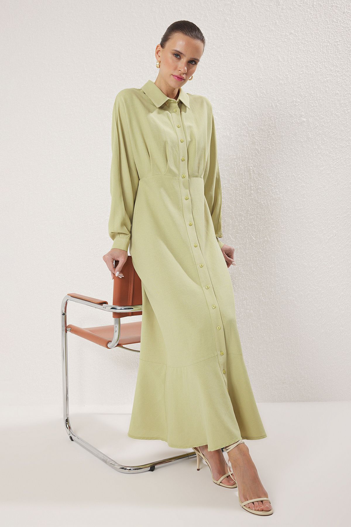 Trendyol Modest Khaki lenvászon szőtt ingruha TCTSS25EB00103