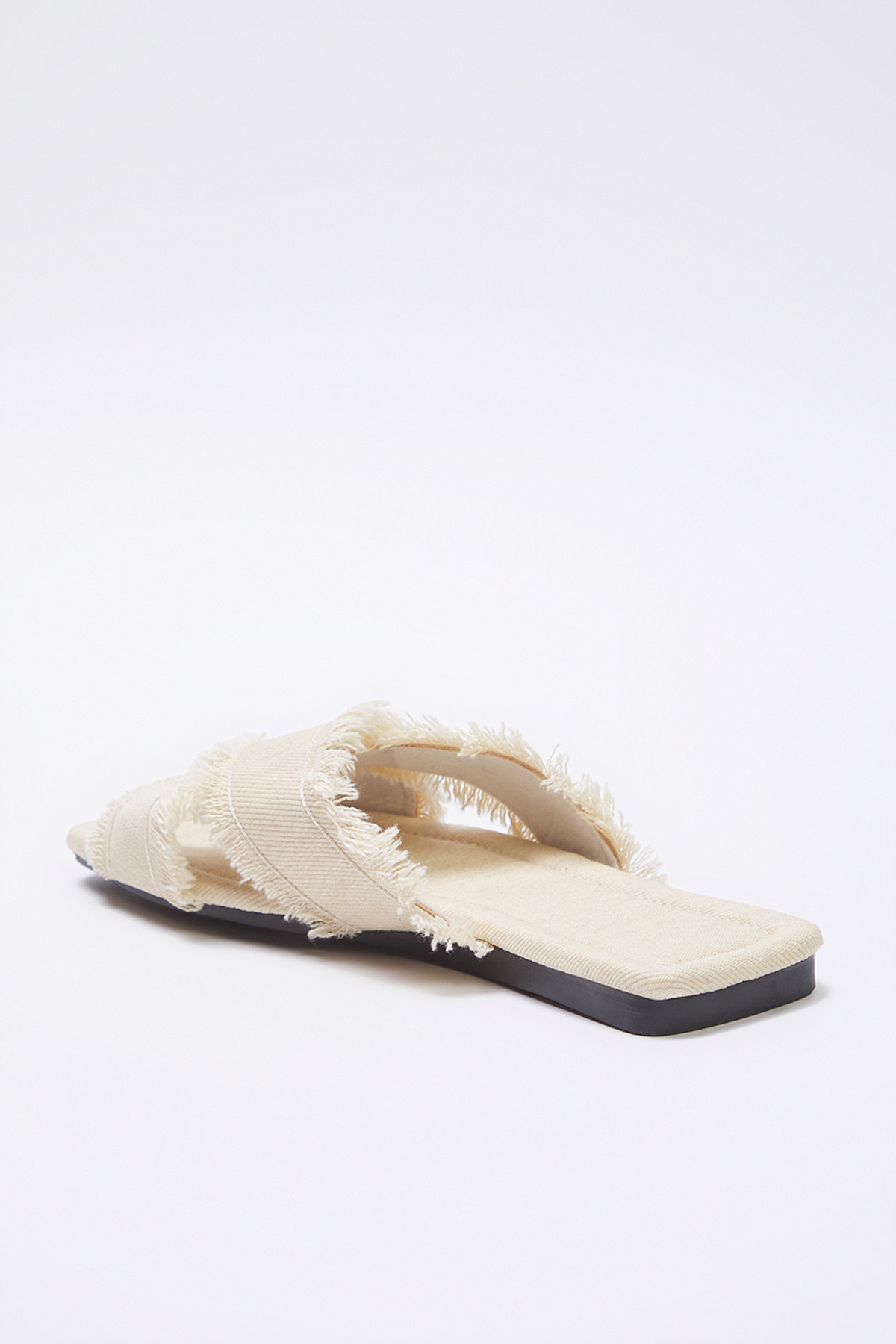 TRENDYOL SHOES-Ecru Tassel Detailed Denim Cross Strap Women's Slippers Takss25Te00043 6