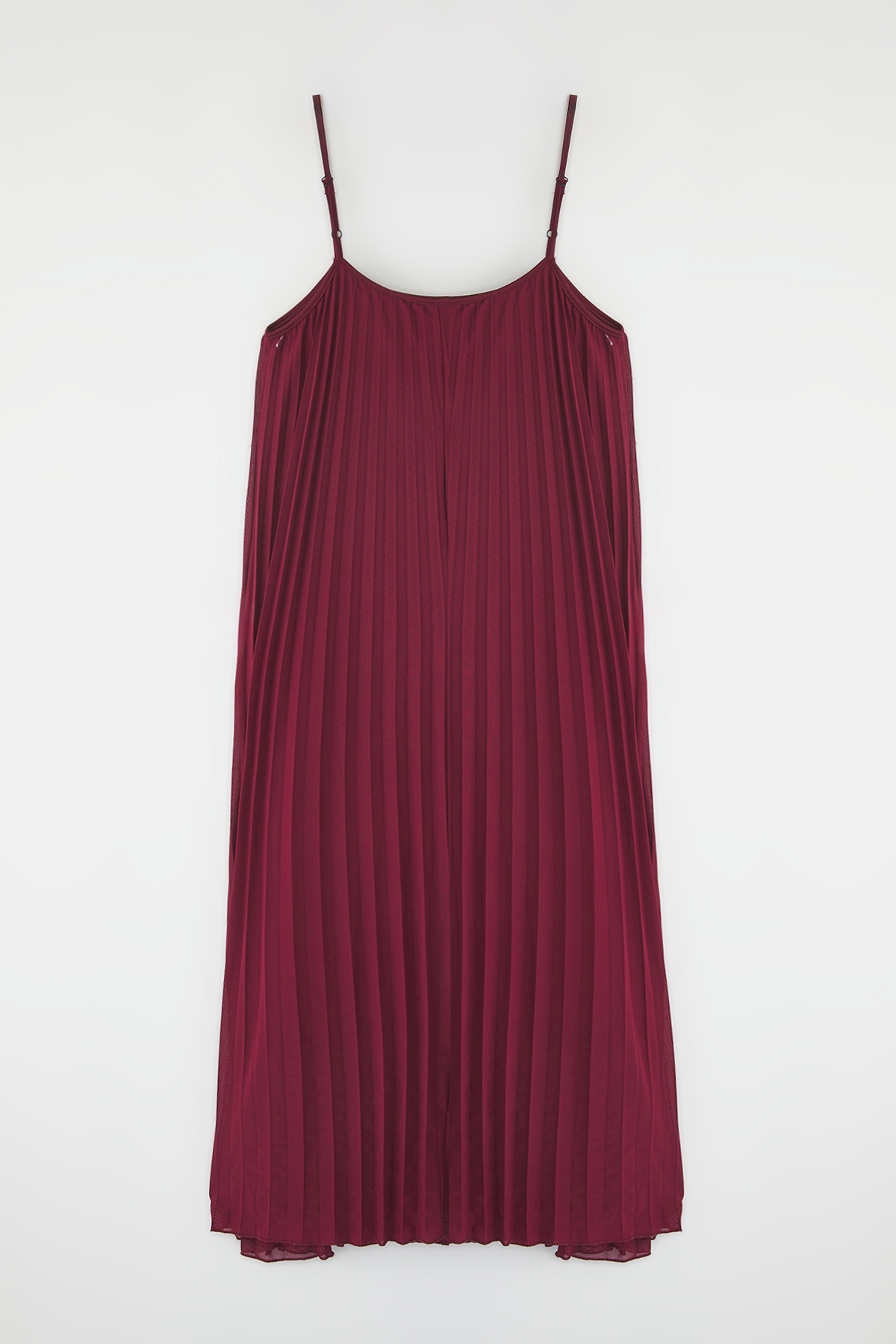 Trendyol Collection-Halbflaches, plissiertes Maxi-Tüllkleid in Burgunderrot mit Schlitz 6