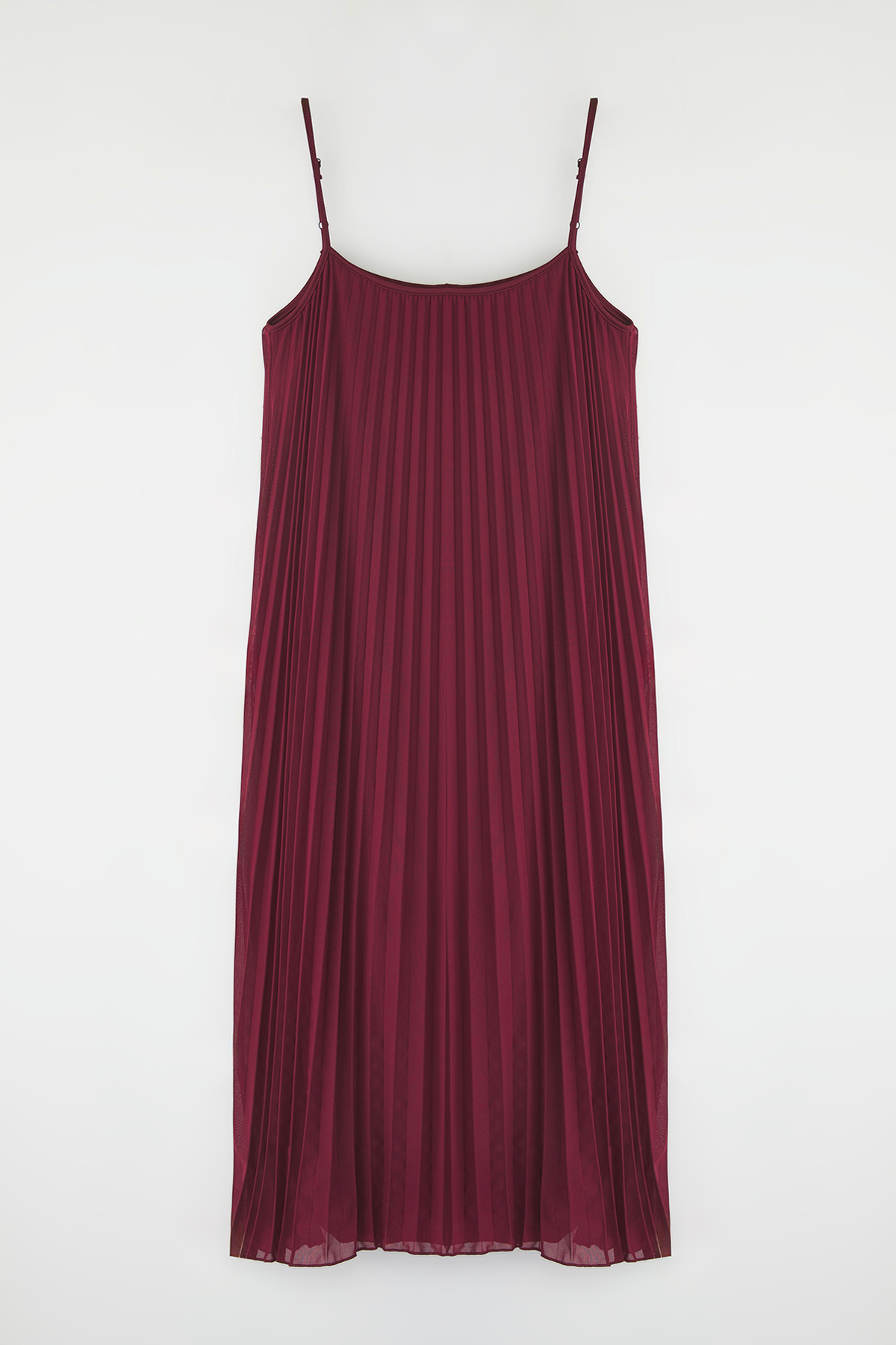 Trendyol Collection-Halbflaches, plissiertes Maxi-Tüllkleid in Burgunderrot mit Schlitz 5