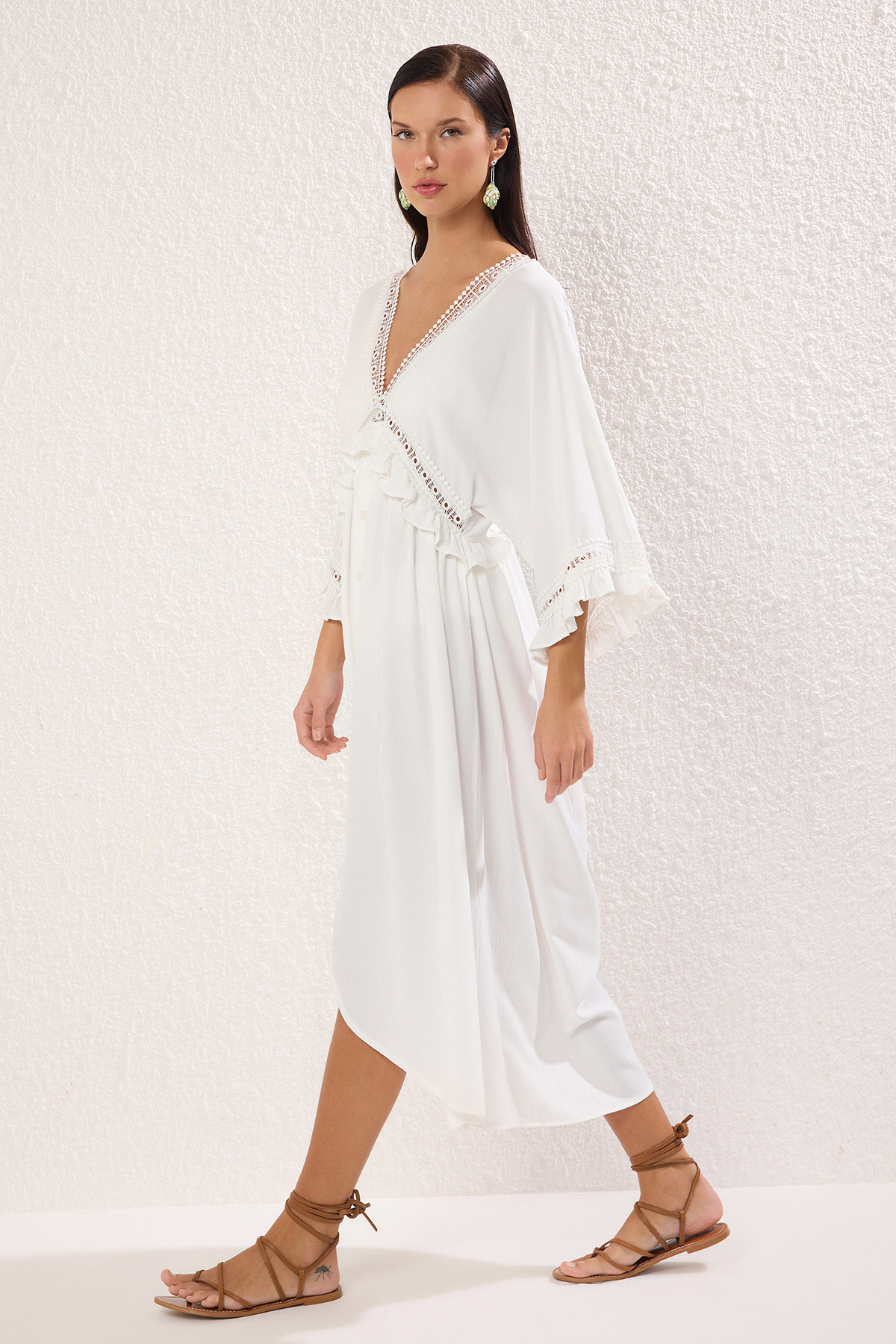 Trendyol Collection-Ecru Maxi Woven Flounce Beach Dress Tbess25El00075 2