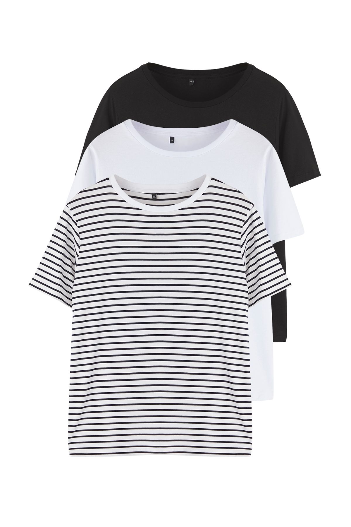 Trendyol Curve Czarno-biała Koszulka 3-częściowa Duży Rozmiar Kobieta - 5XL