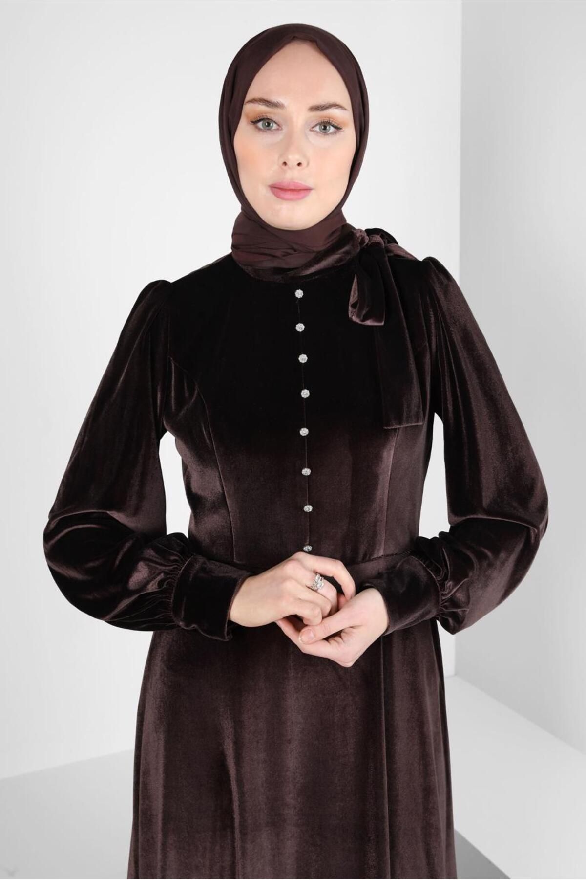 لباس مخمل لبه دار 43437 Alvina