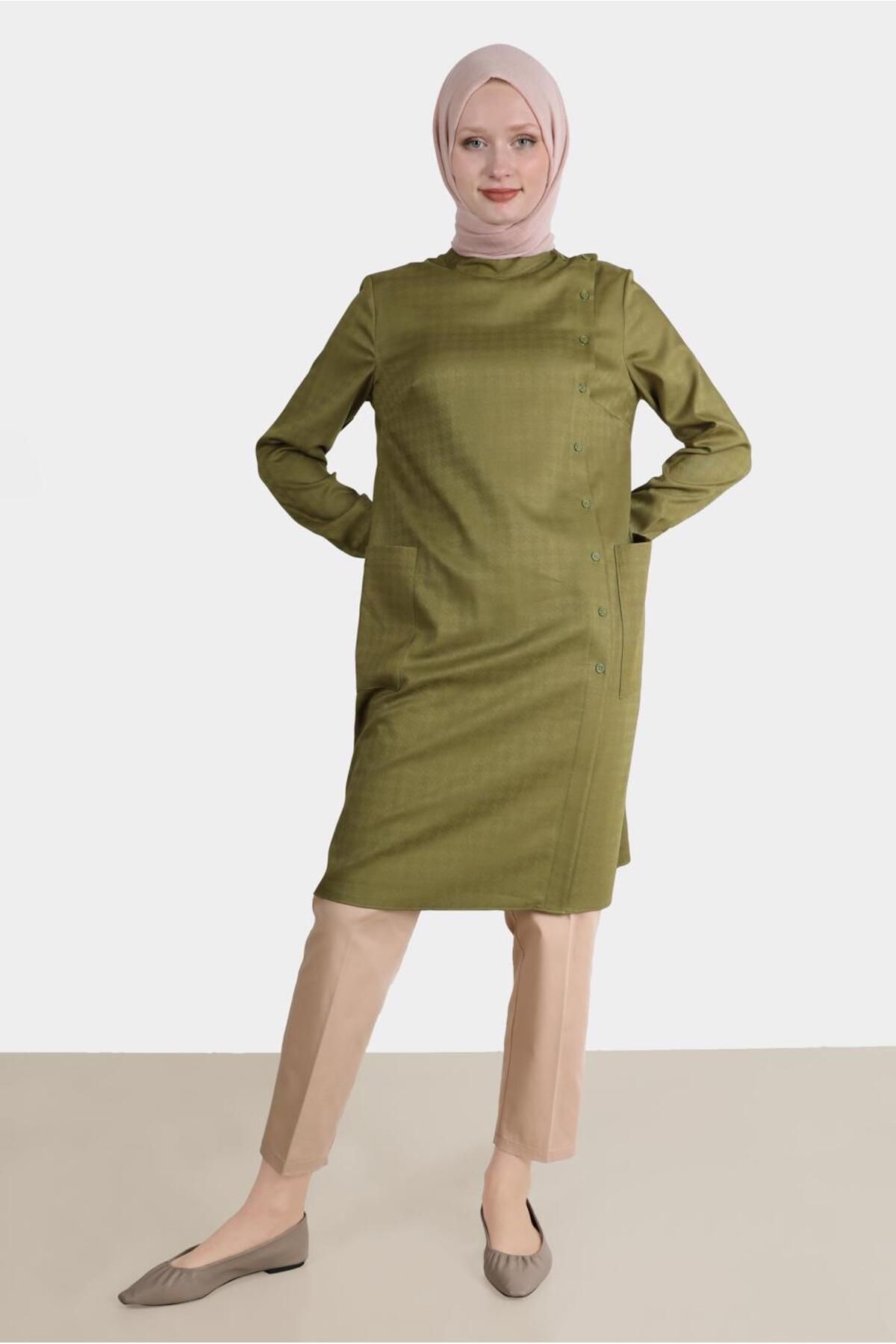 تونیک دکمه دار مدل Houndstooth 42746 Alvina