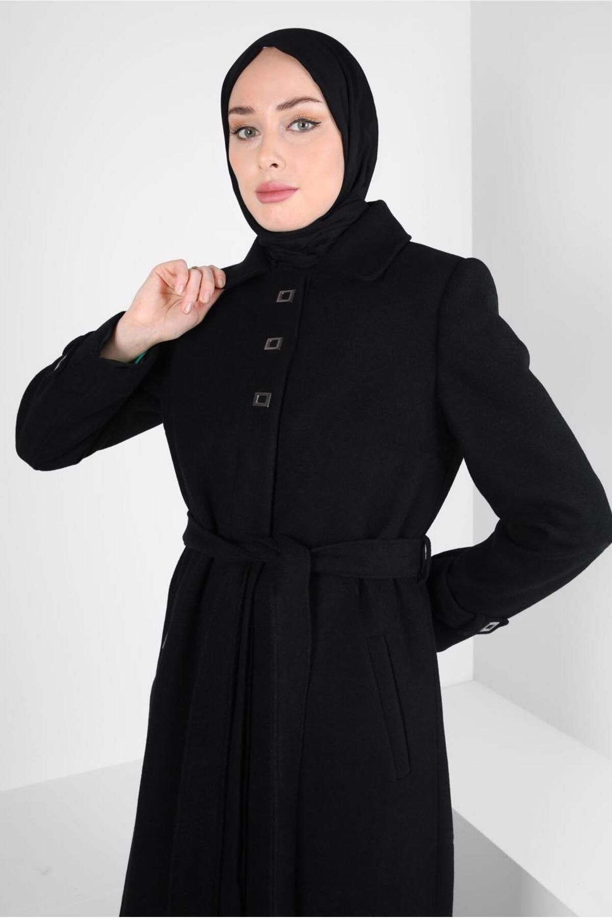 مانتو دکمه دار کمربند 90456 Alvina
