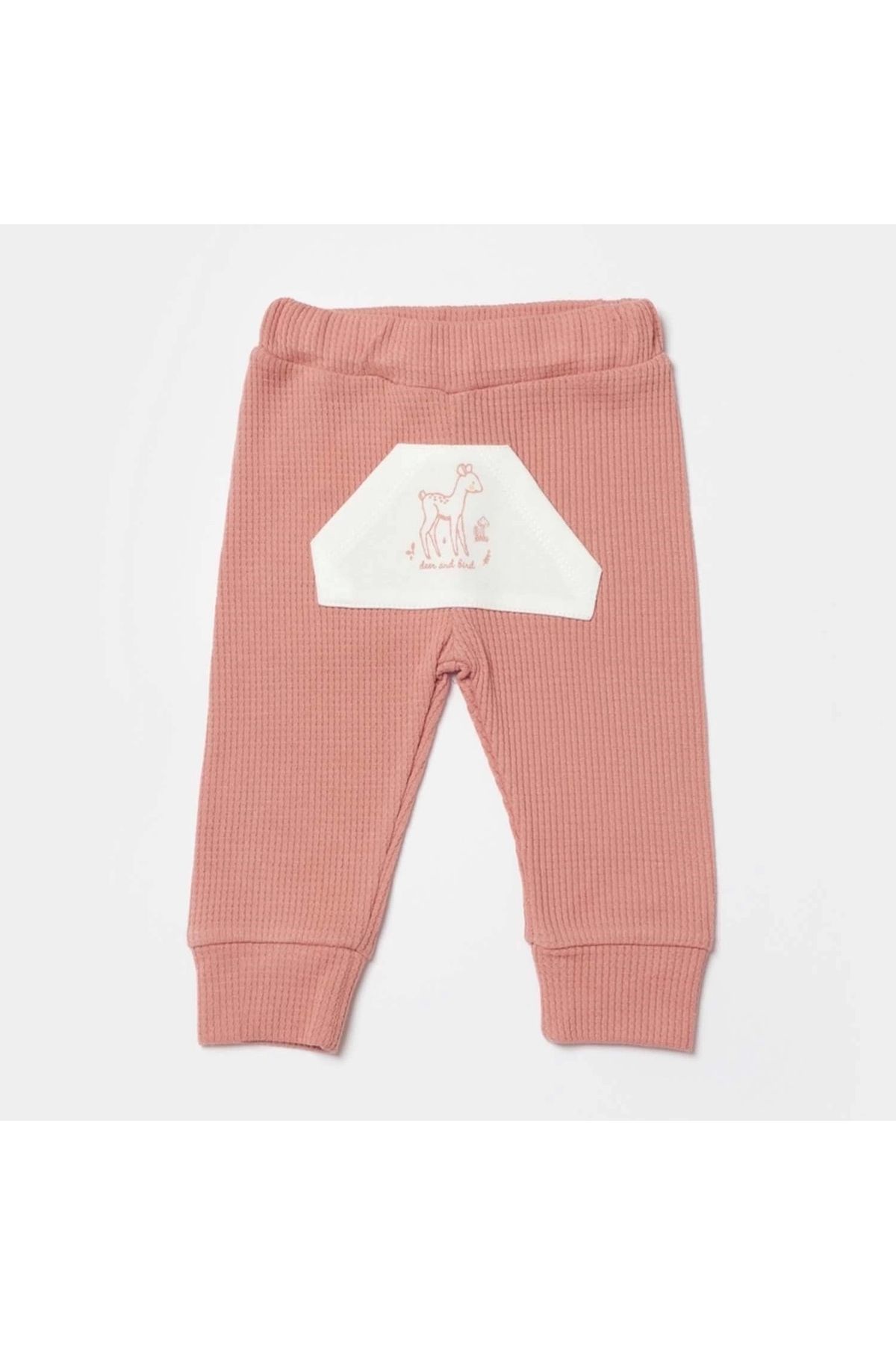 Bibaby Biorganic Waffle Deer And Bird Bebek Pantolon 57895 Ekru Gül Kurusu