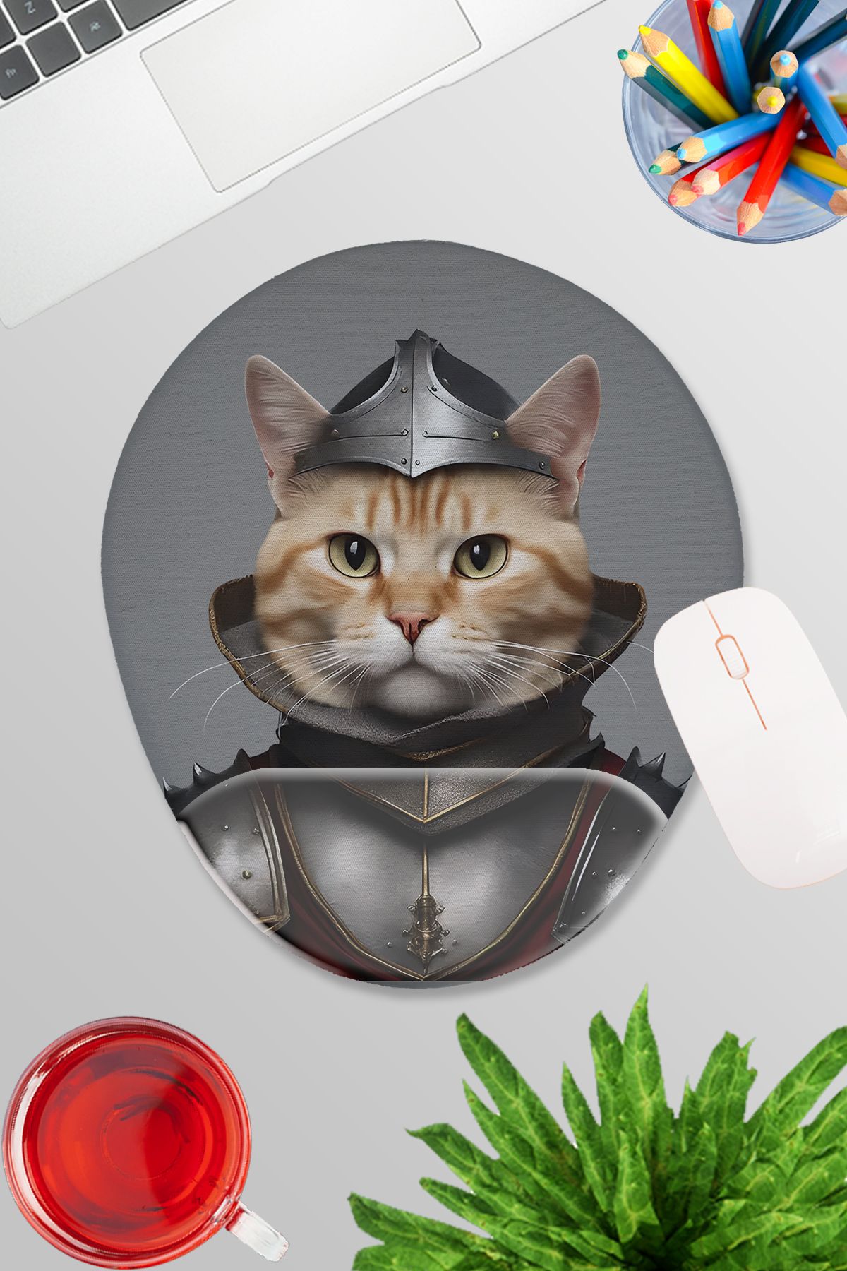 qoeuyl boutique Pisici În Costum Medieval No:7 Gamer Gaming Oval Wrist Rest Mousepad - One Size