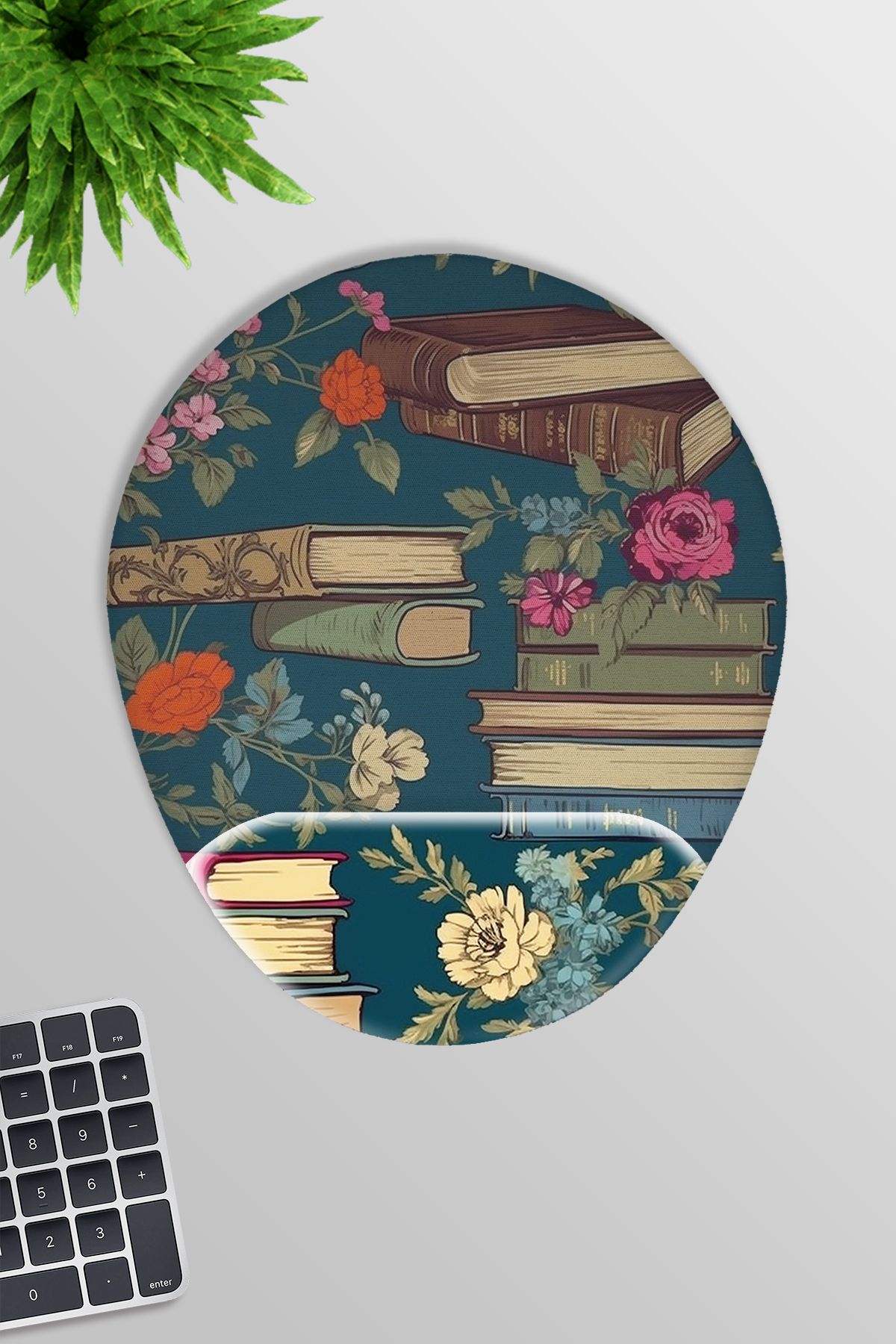 qoeuyl boutique Flori Și Cărți No:4 Mousepad Oval Pentru Gaming Pentru Jucători Cu Suport Pentru Încheietura Mâinii - One Size