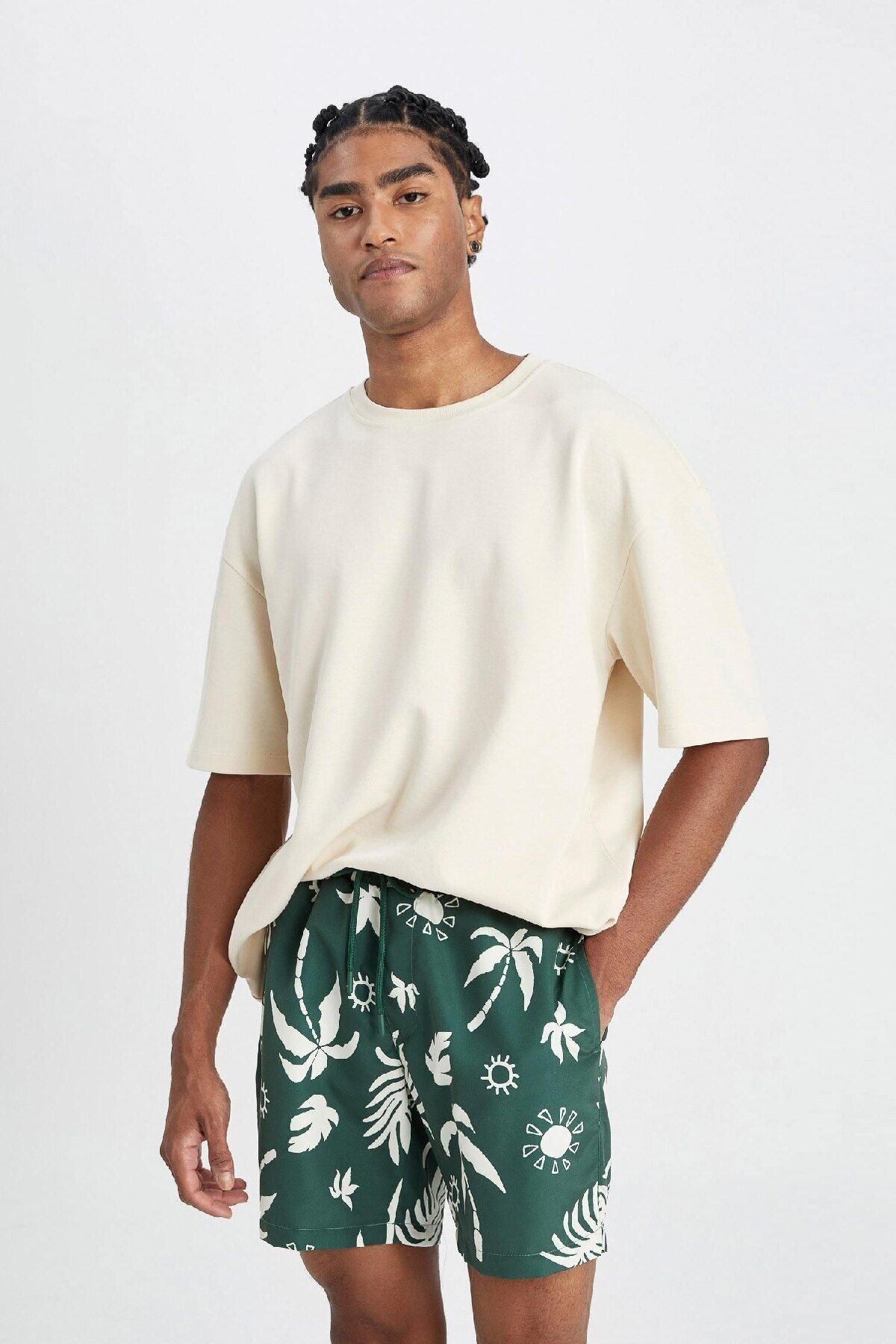 DeFacto-Kurze Badeshorts mit normaler Passform und gemustertem Netzfutter D4517ax24hs 5