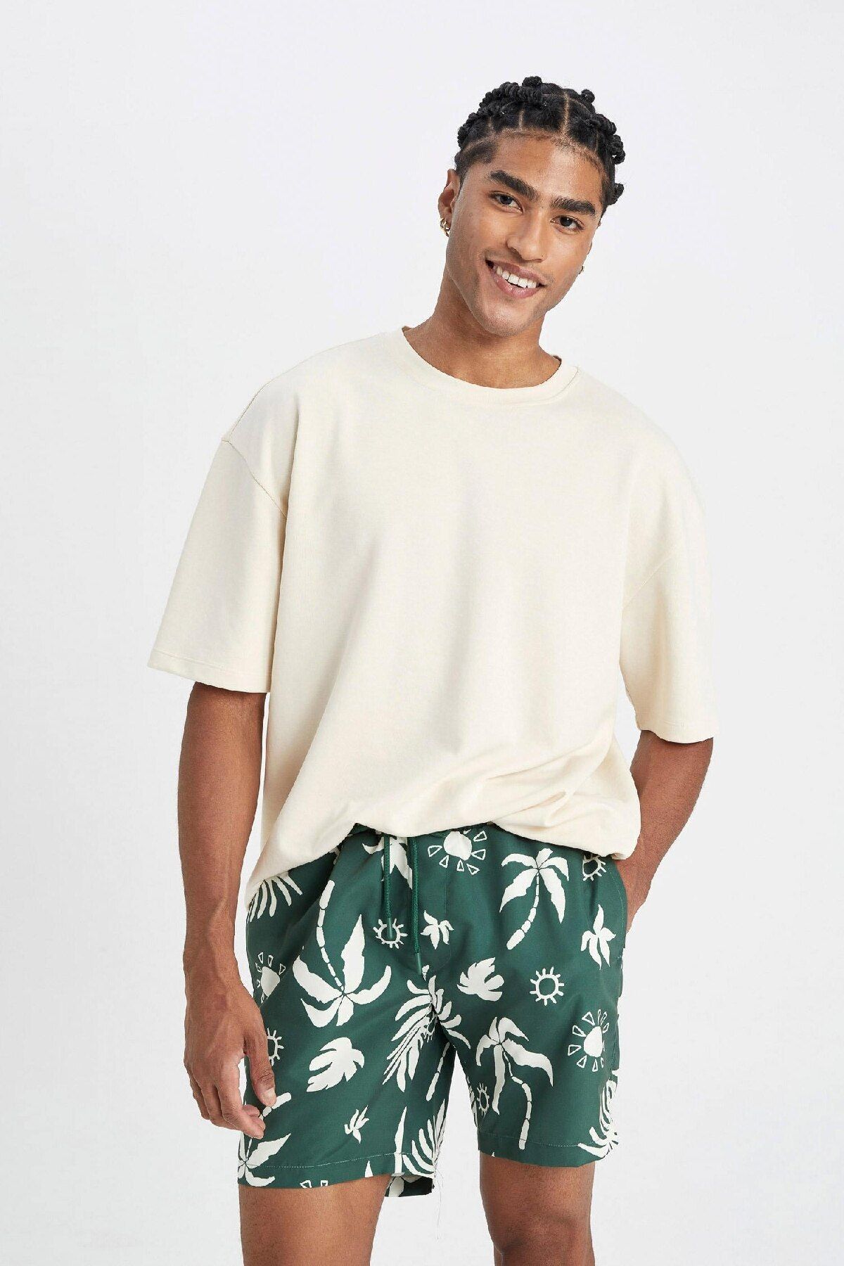 DeFacto-Kurze Badeshorts mit normaler Passform und gemustertem Netzfutter D4517ax24hs 4