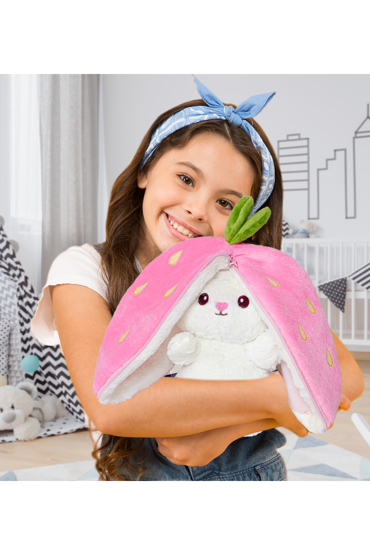 Plush Toy with Cute Strawberry Rabbit Bag - Cheerful Friend for the Little Ones