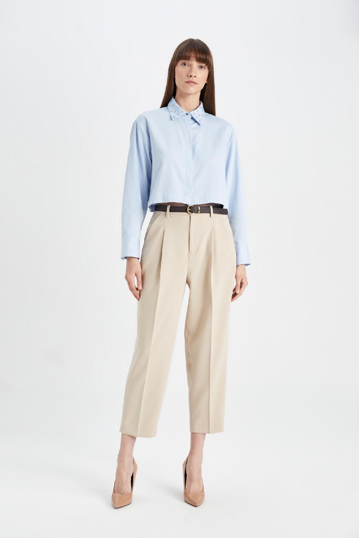 DeFacto-Crop Basic Straight Buttoned Woven Langarmhemd D4617ax24au 5