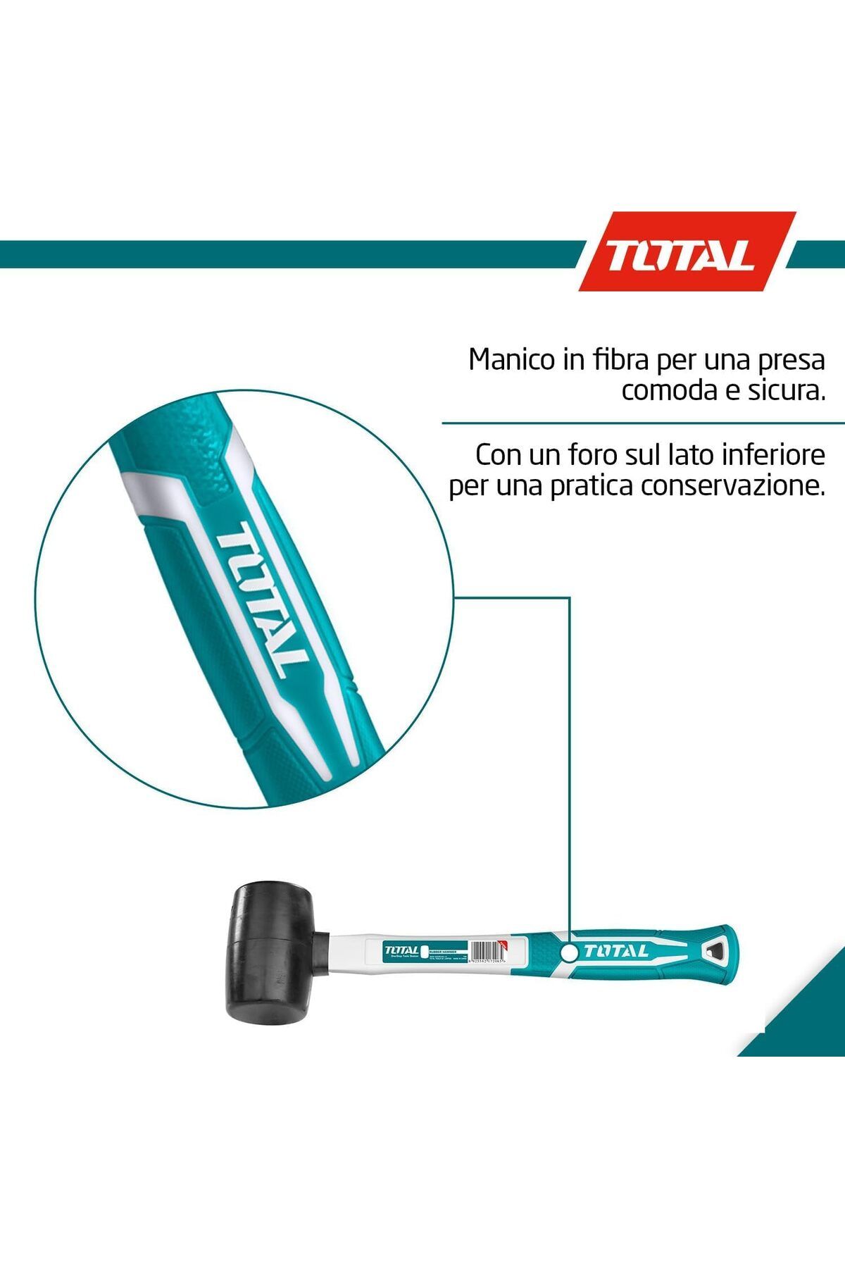 TOTAL-16oz Fibreglass Handle, Rubber Hammer 3