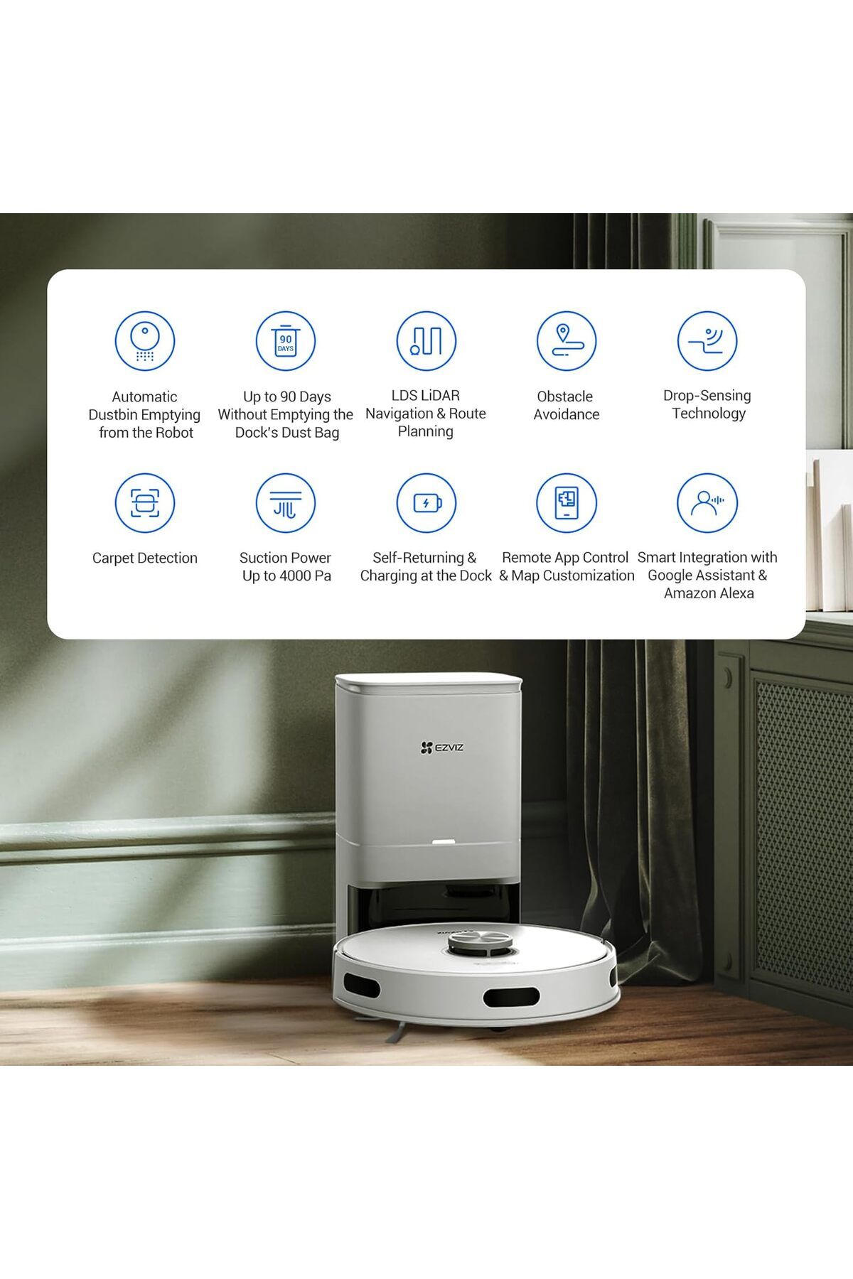 EZVIZ-ممسحة روبوت هوفر RE5 Plus، محطة تفريغ ذاتية سعة 4 لتر 3