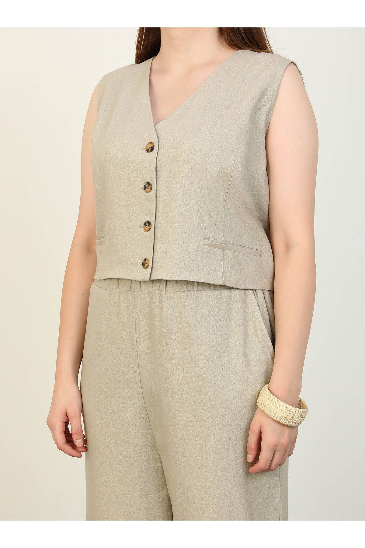 ALİA-Mink Alia Large Size Set with Linen Vest 3