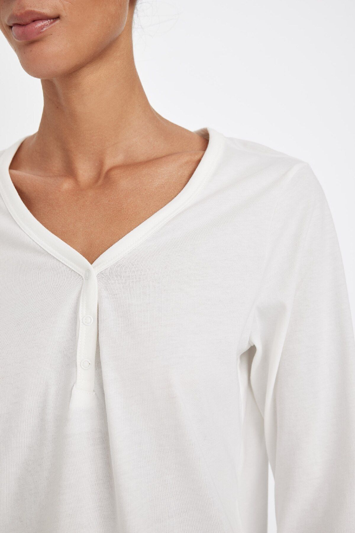 DeFacto-Costum de pijama Fall In Love, cu decolteu în V, cu mânecă lungă, de bază, uni, în partea de sus, în carouri, în talie elastică, în partea inferioară D4601ax24au 5