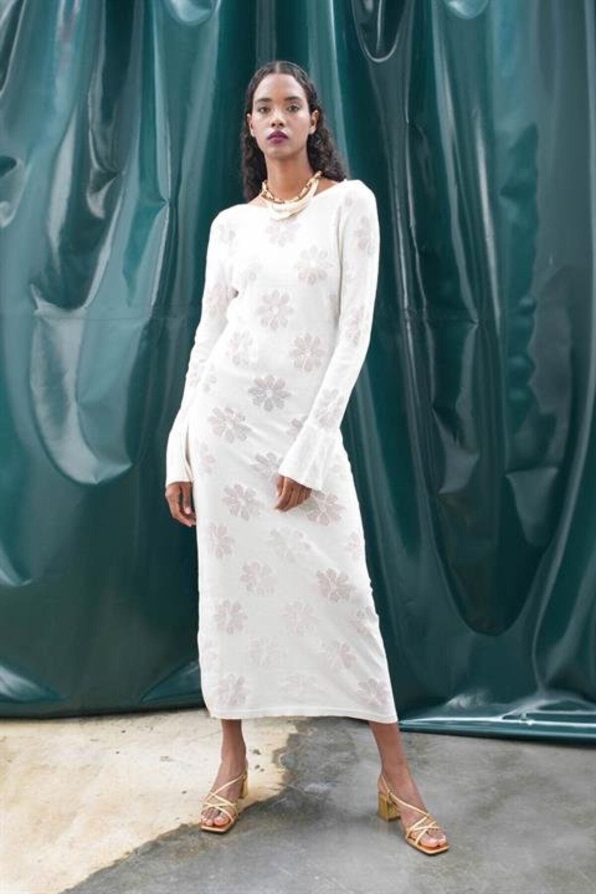 Kokosh moda Belen Çiçek Desenli Maxi Boy Elbise 2793