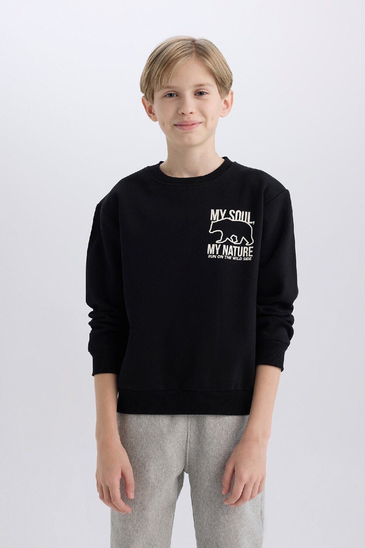 DeFacto-Boy's Crew Neck Back Printed Inside Soft Feather Sweatshirt D6227A824Cw 3