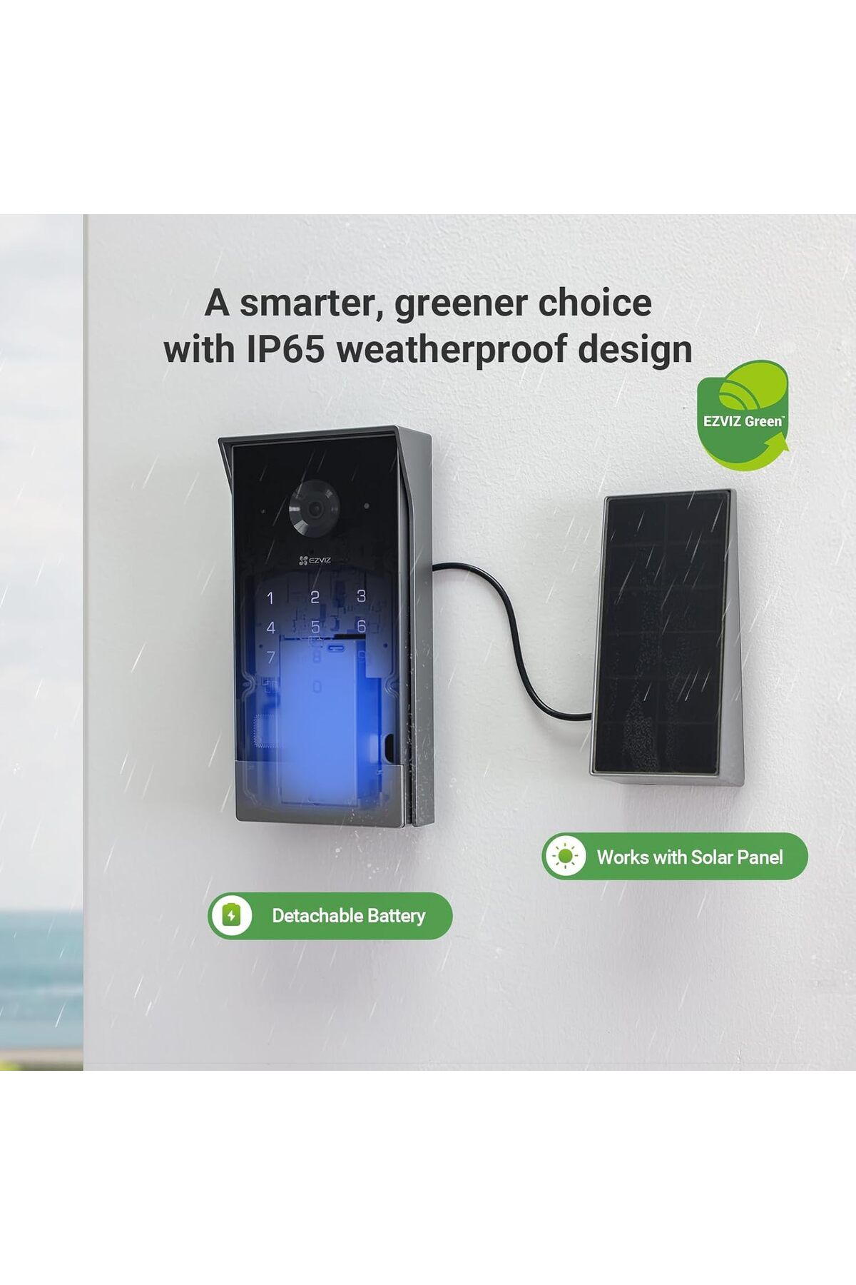 EZVIZ-EZVIZ Battery Video Door Intercom with Solar Panel, 2K Intercom with Camera, 7 Inch Colour Touch Scr 4