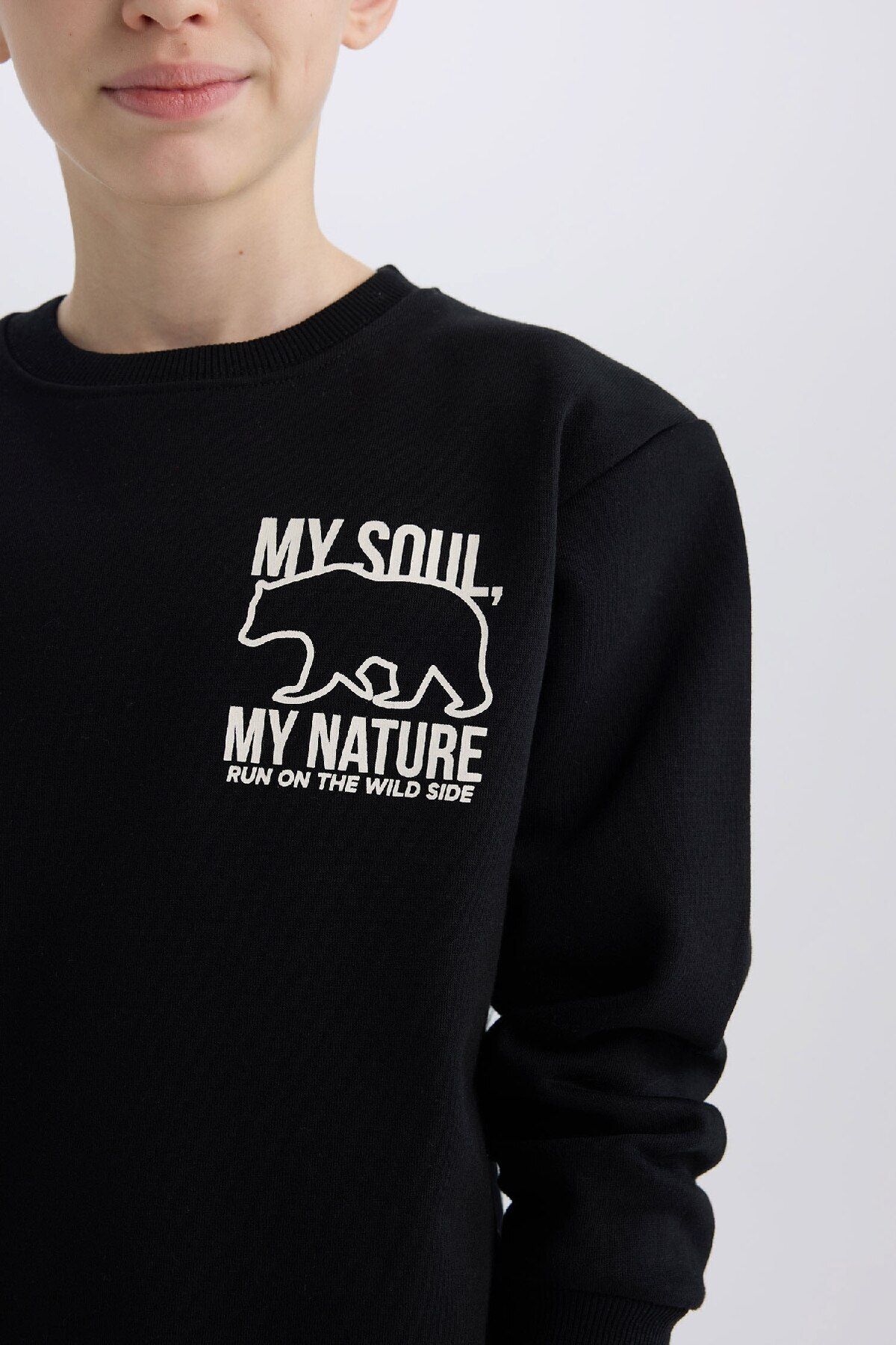 DeFacto-Boy's Crew Neck Back Printed Inside Soft Feather Sweatshirt D6227A824Cw 6