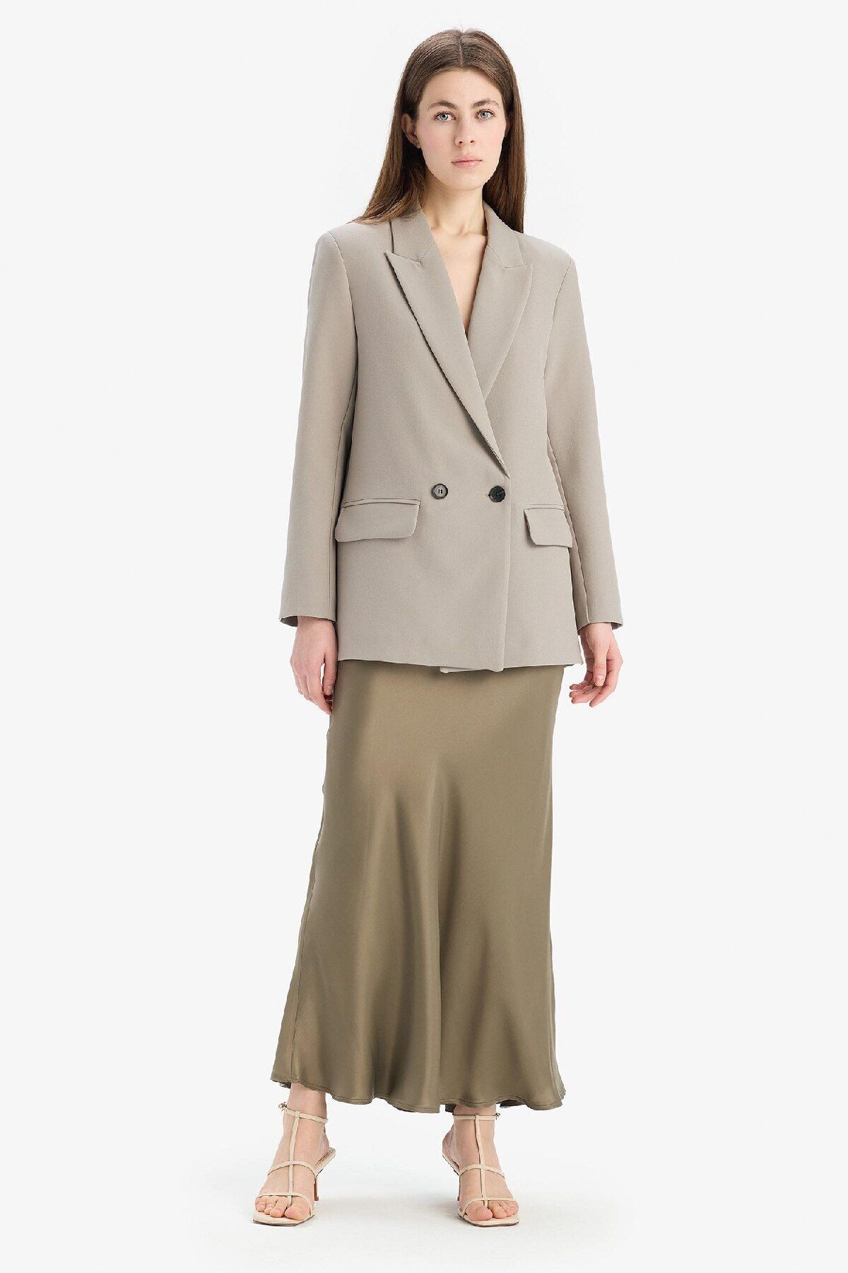 DeFacto-A-Line Regular Waist Satin Midi Skirt B1867Ax25Sp 4