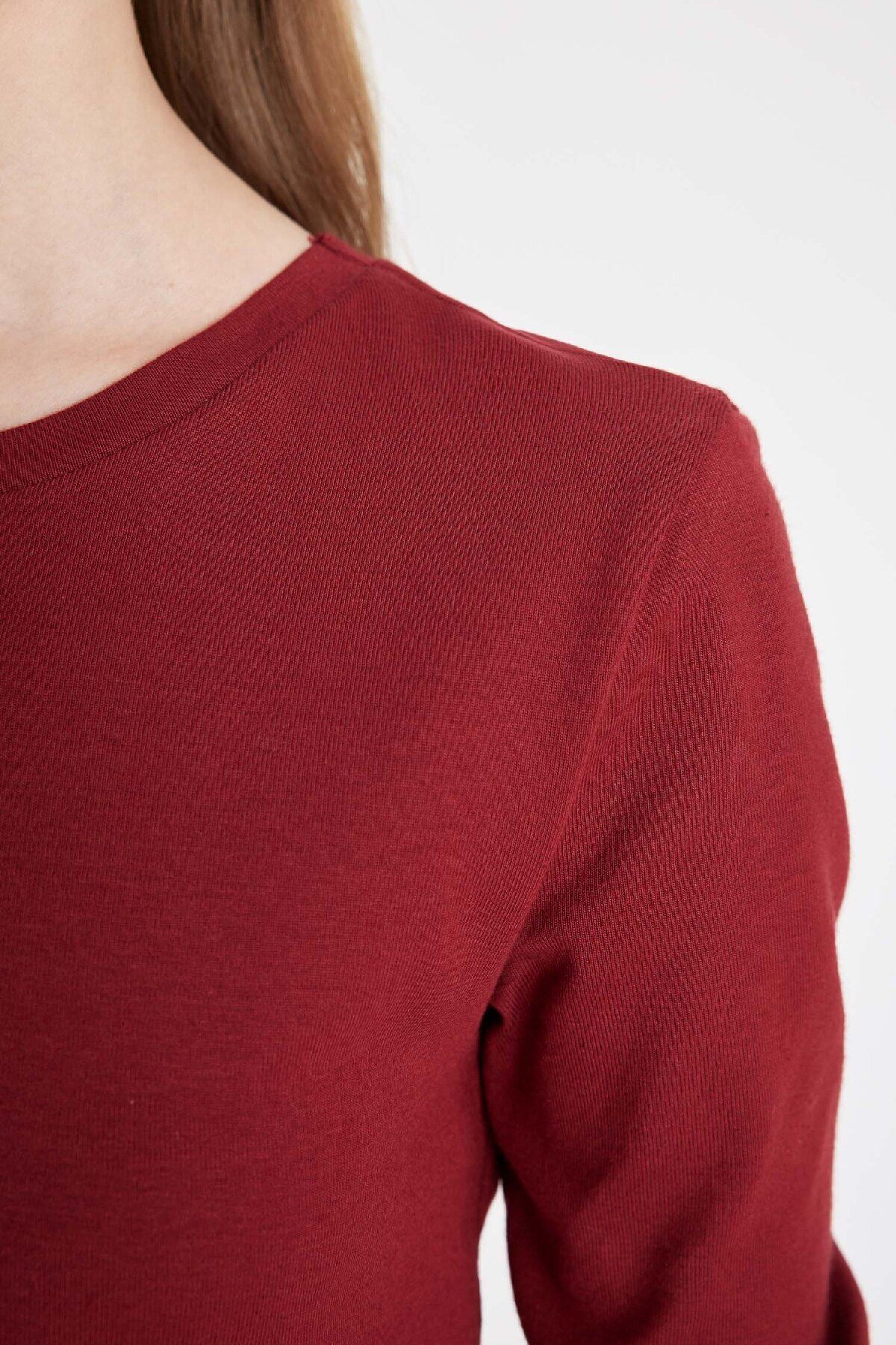 DeFacto-Coool Tailliertes, geripptes Basic-Langarm-T-Shirt mit Rundhalsausschnitt C8190ax24au 5