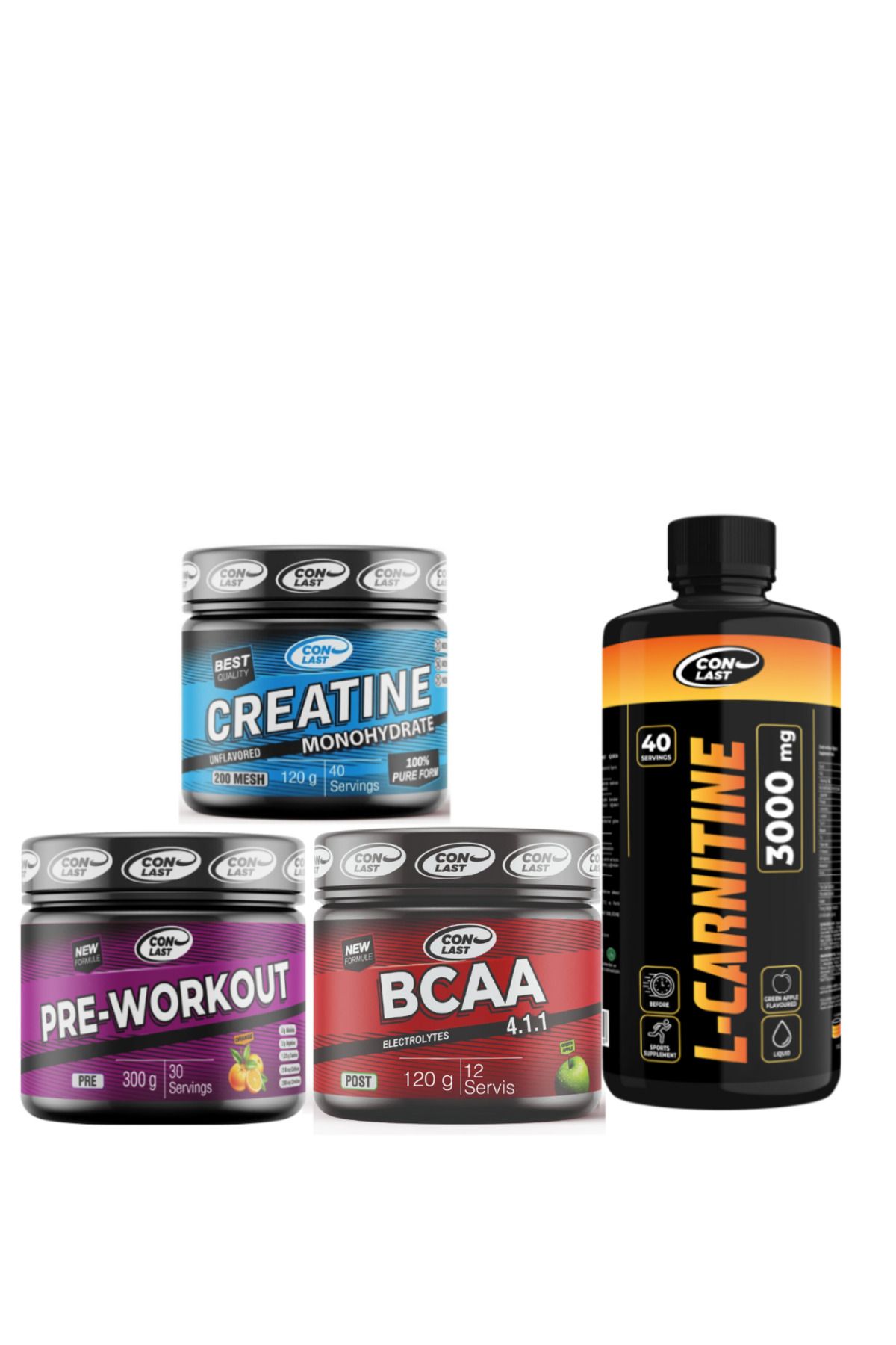 Conlast Gelişim Paket L-Carnetıne 3000mg/Pre-Workout 300g/Bcaa 120g/Creatine 120g
