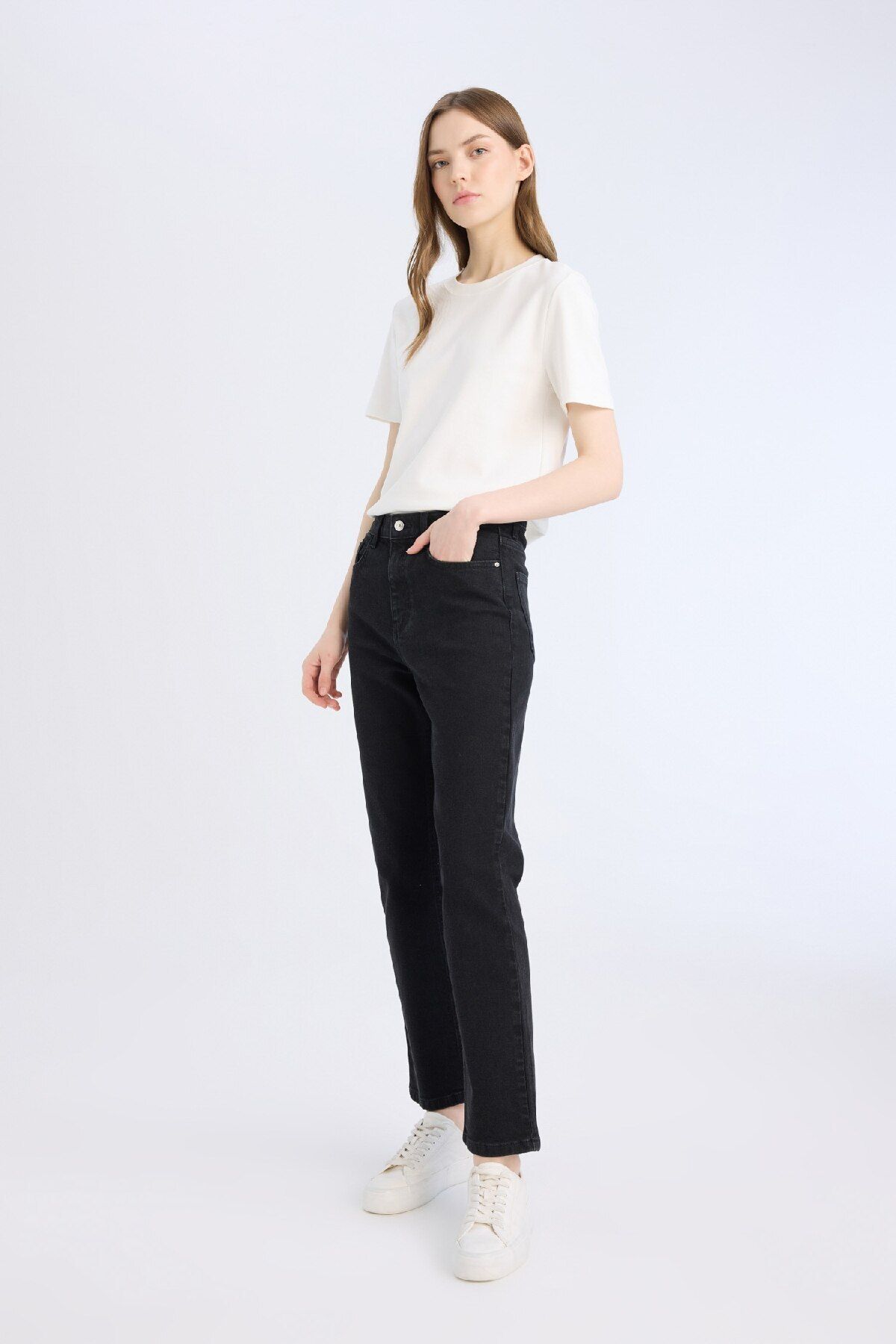 DeFacto-Mary Vintage Straight Fit High Waist Straight Leg Lange Jeanshose D8180AX25SP 4