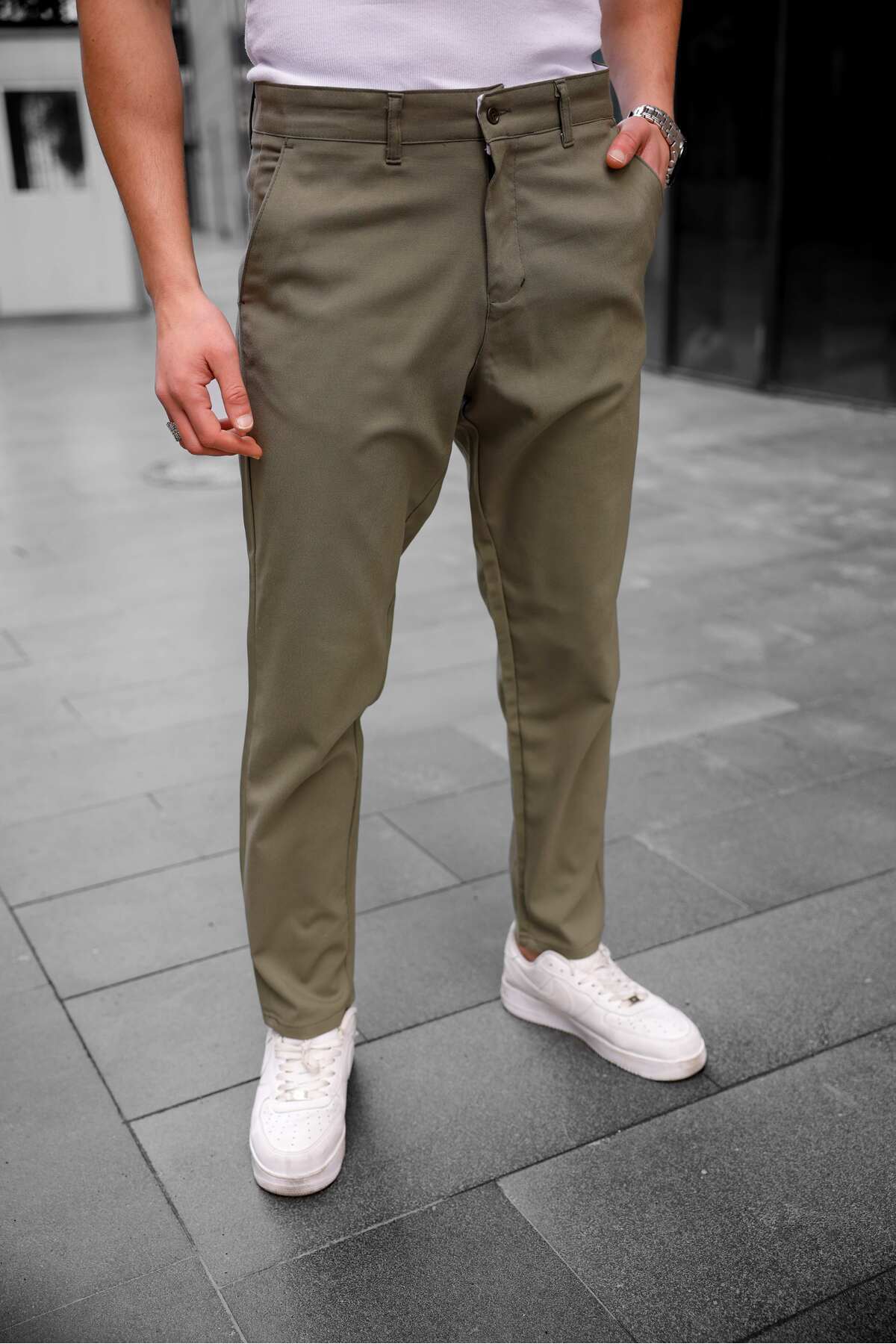 COMBİNE MİCHAİL-Ανδρικό υφασμάτινο παντελόνι Slim Fit Μοντέλο KHAKI 4