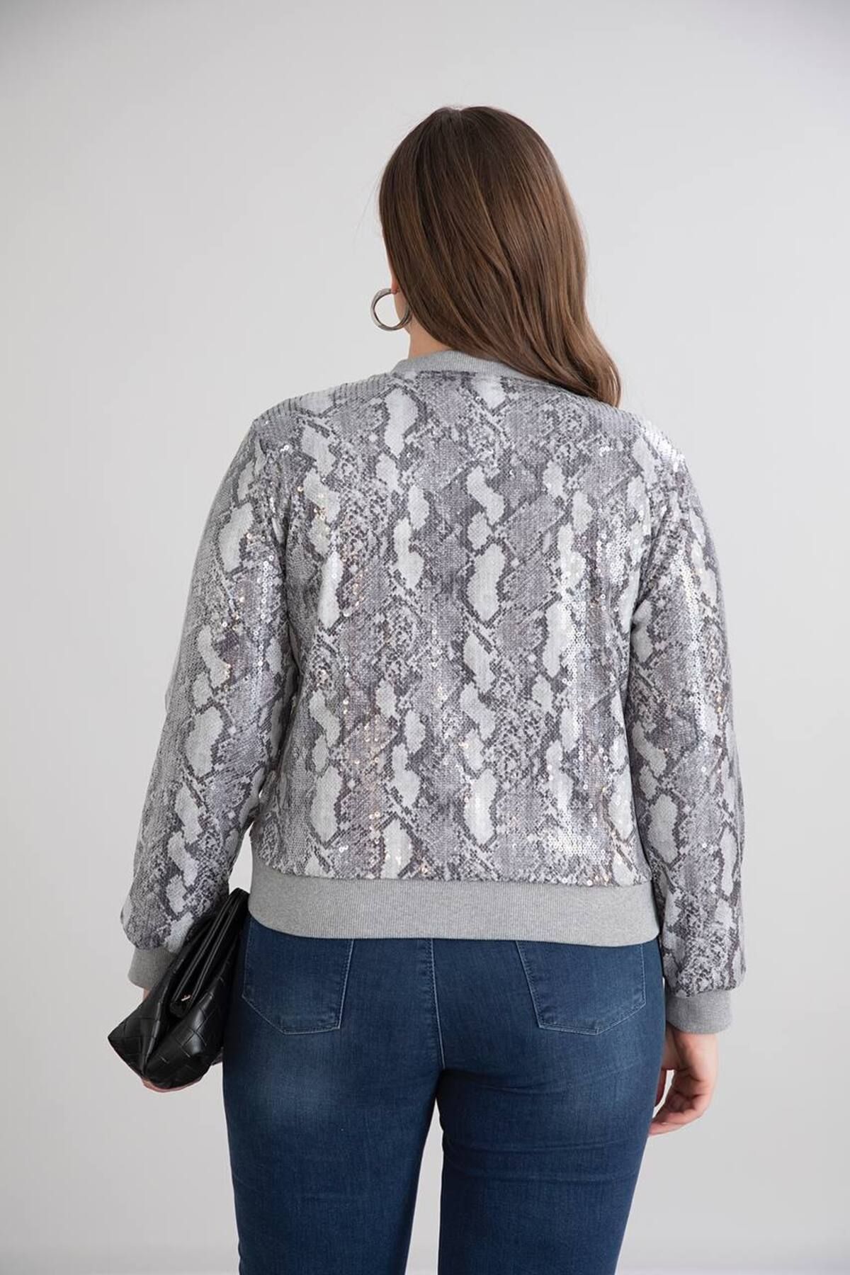 TUSSE-Elegant Patterned Sequin Embroidered Large Size Stylish Cardigan 3