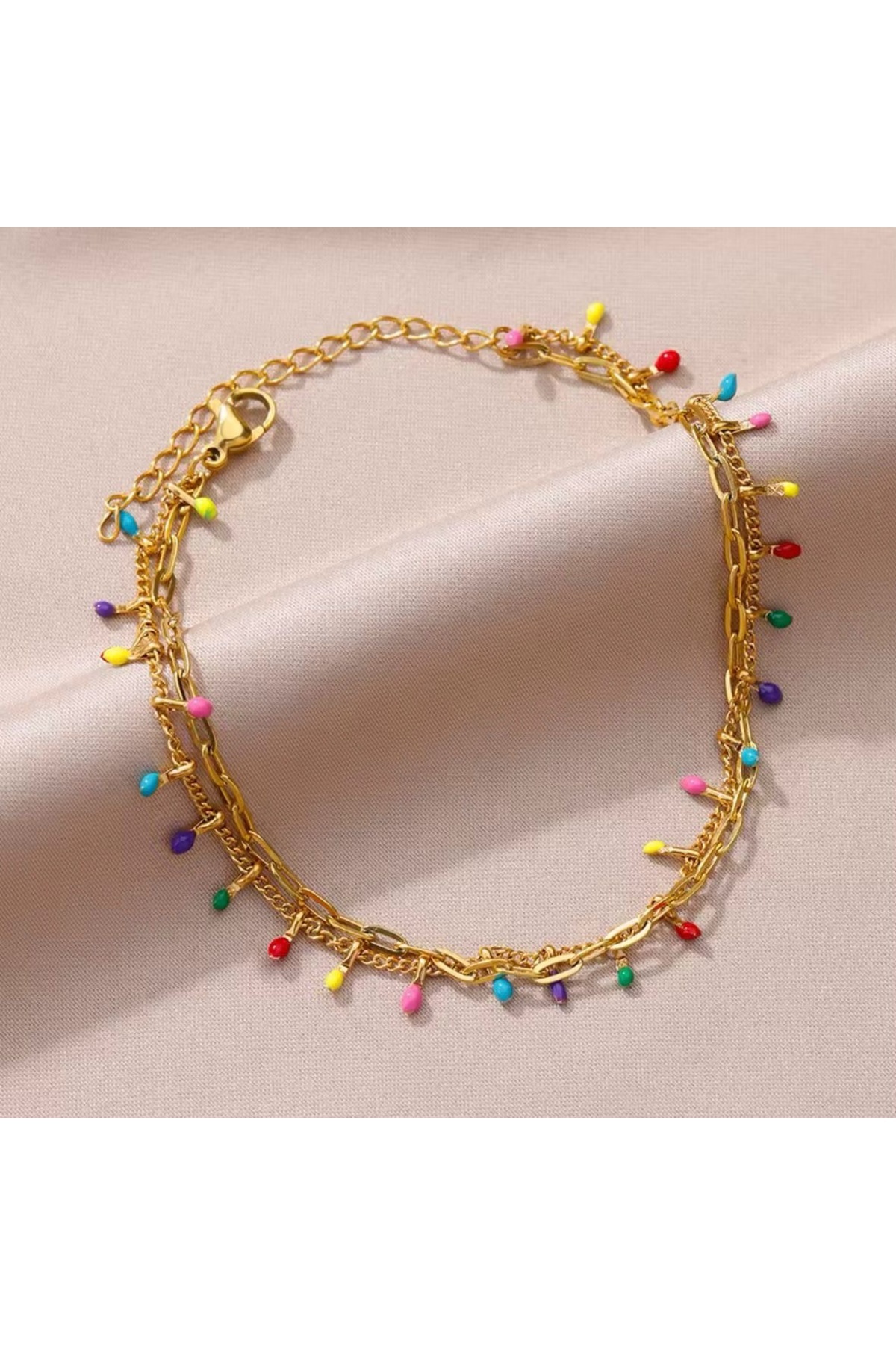 derokas Renkli Topçuk Ve Çelik Ataç 2’li Halhal Set