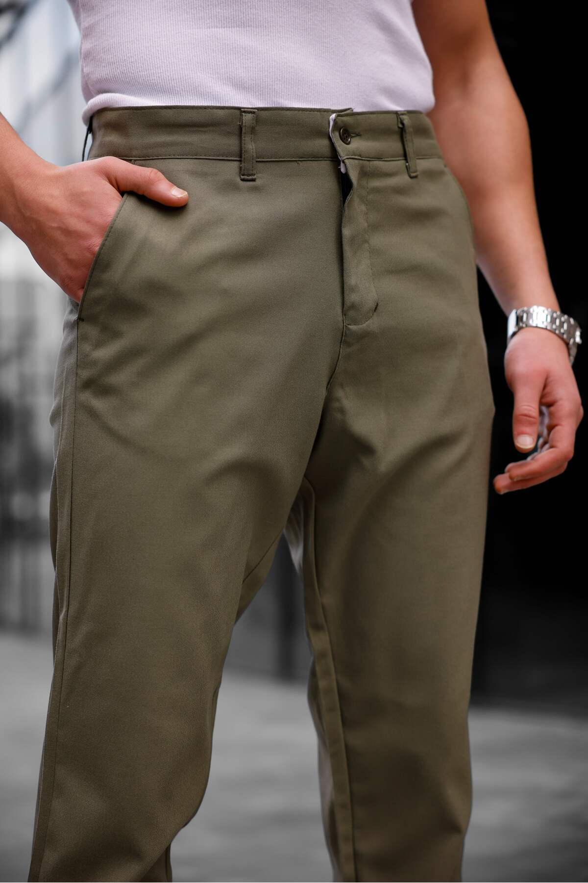 COMBİNE MİCHAİL-Ανδρικό υφασμάτινο παντελόνι Slim Fit Μοντέλο KHAKI 2