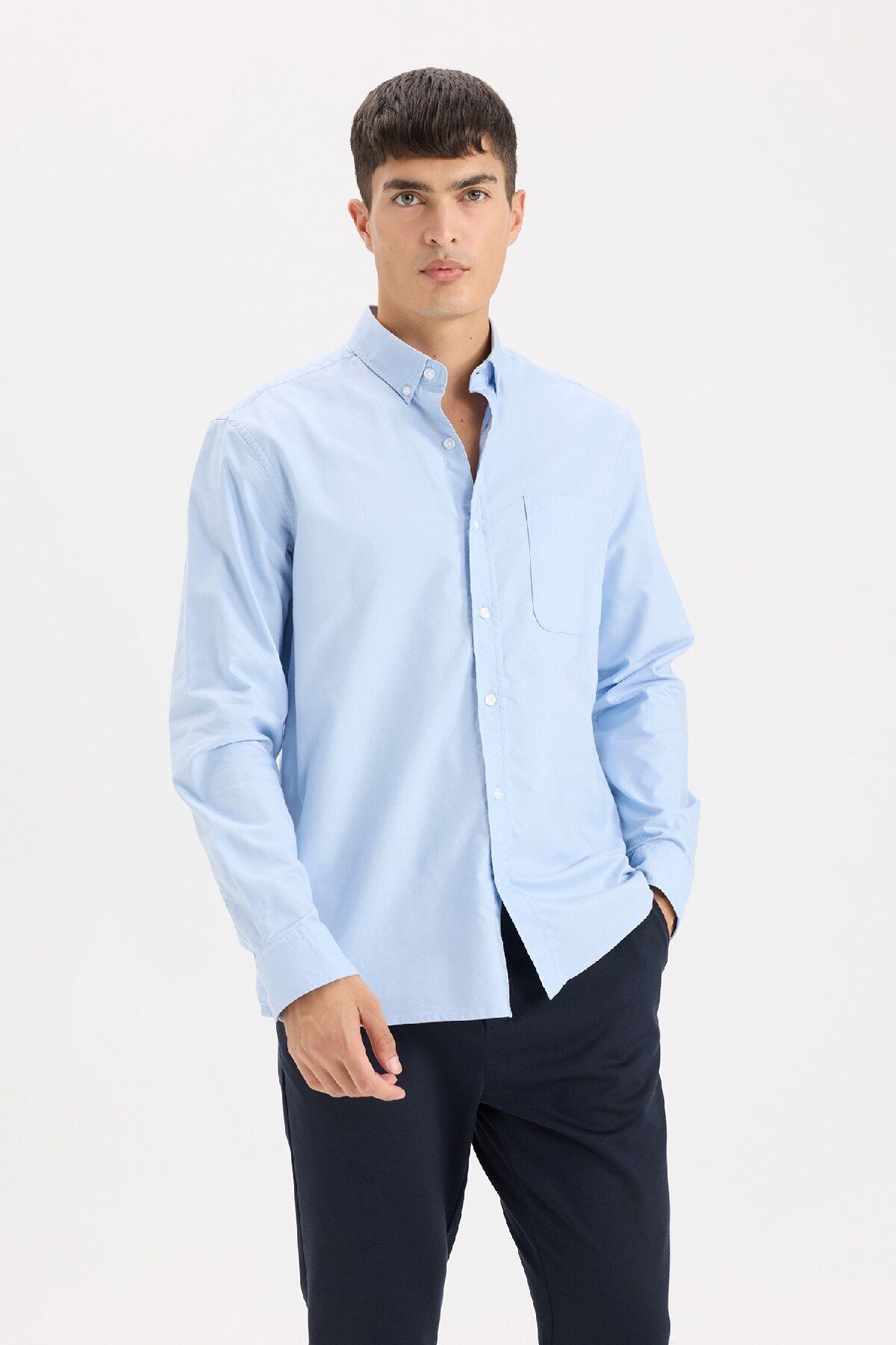 DeFacto Koszula Oxford Basic Polo Neck - Regular Fit, Długi Rękaw A8028ax25sp Mężczyzna - 2XL