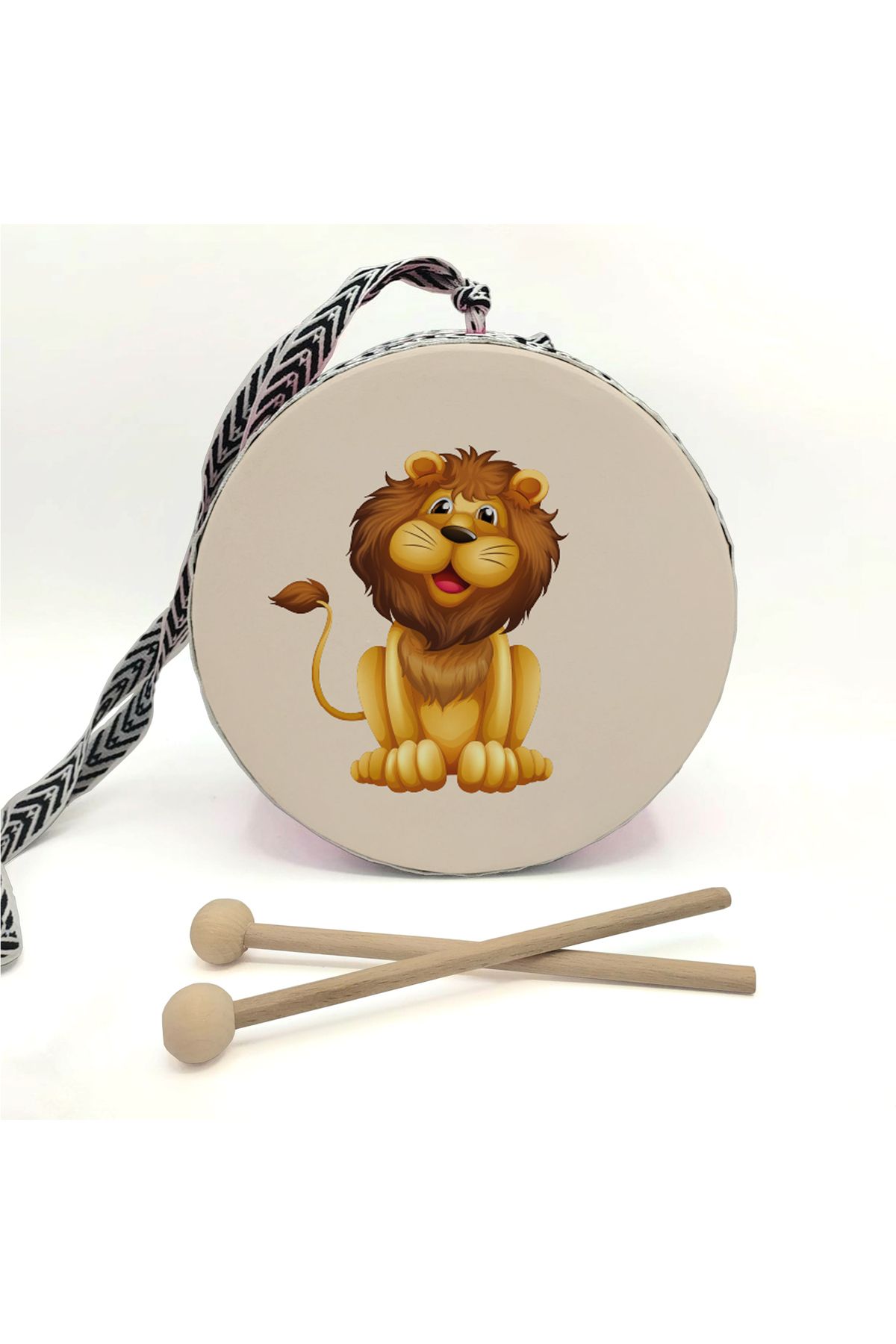BAKSEPETE-Lion Printed Leather Toy Children's Drum Red (2-5 Years Old) 2