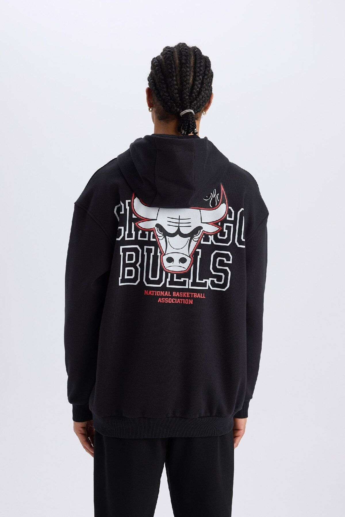 DeFacto-Chicago Bulls Boxy Fit Bluza z Kapturem Gruba D6574ax25sp 7