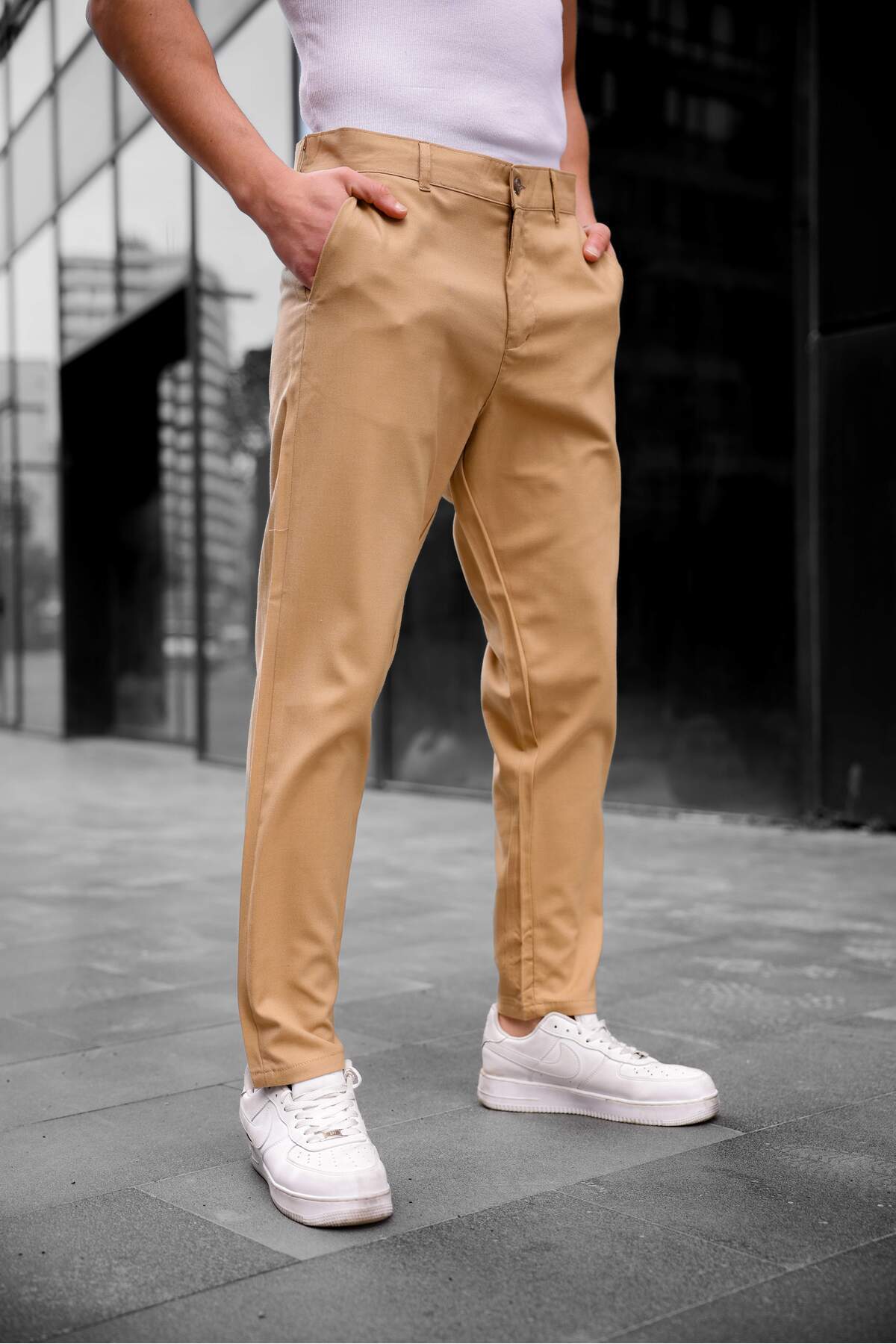 COMBİNE MİCHAİL-Slim Fit Men's Fabric Trousers Light Brown 4
