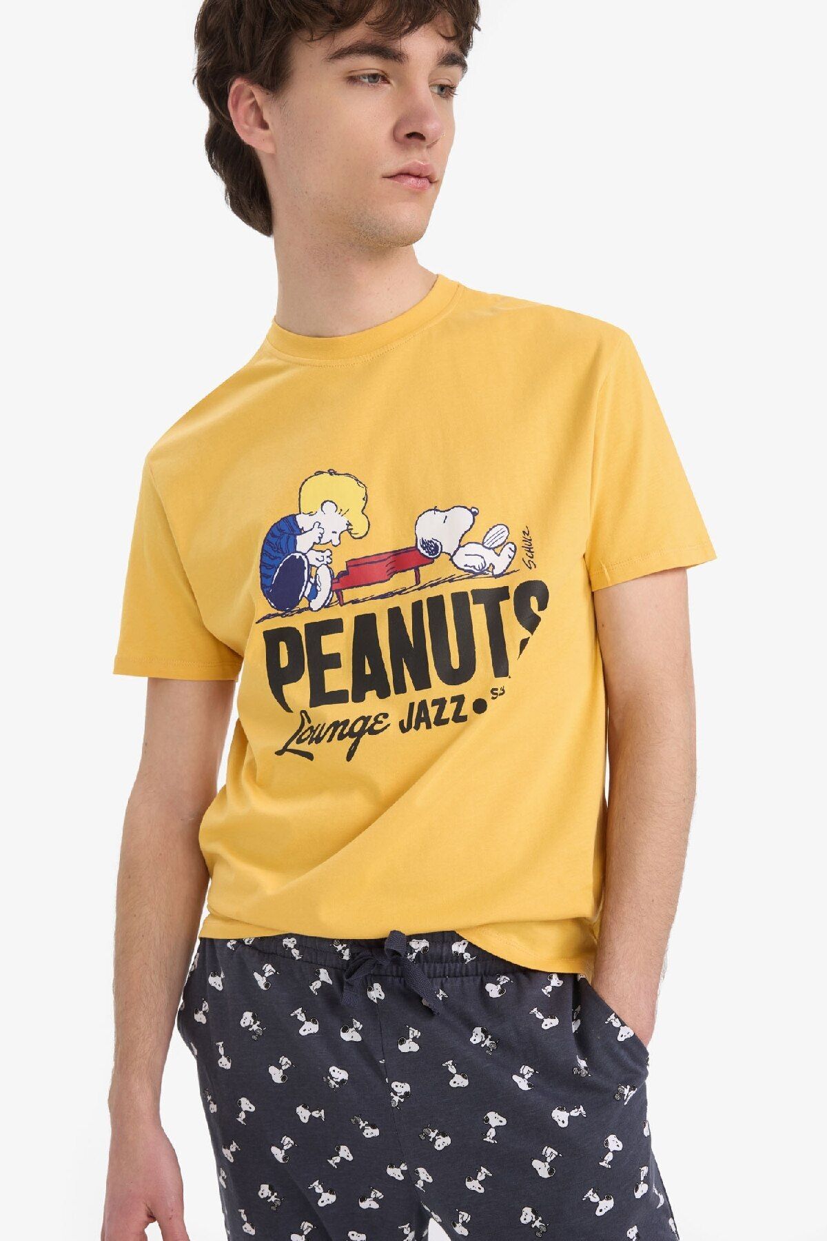 DeFacto-Set pijama Snoopy Regular Fit Top cu mânecă scurtă Talie cu șireturi Partea de jos lungă E0495AX25SP 5