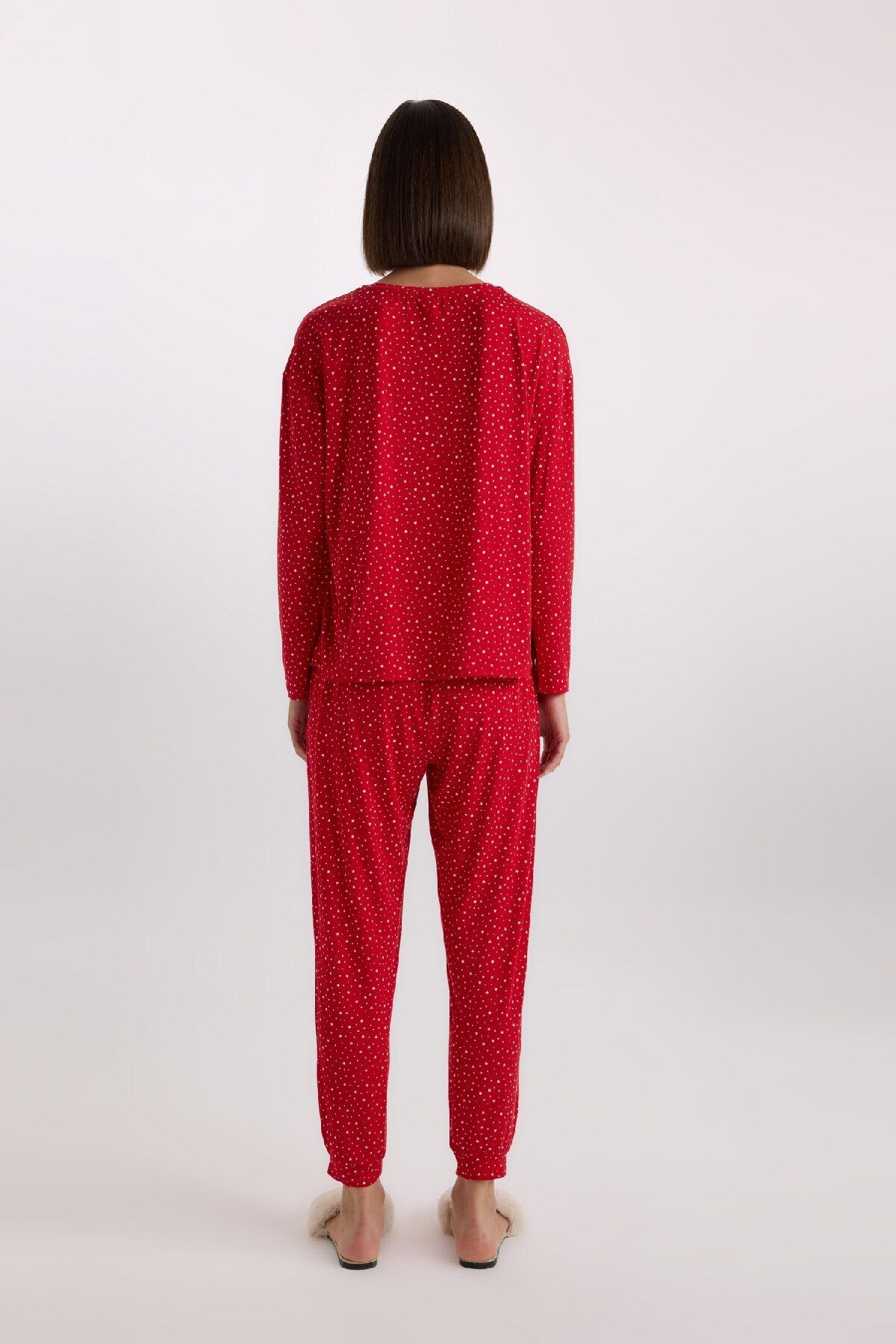 DeFacto-Fall in Love Pajamas Set Softshell Long Sleeve Top Elastic Waist Long Bottom D9183Ax24Wn 5